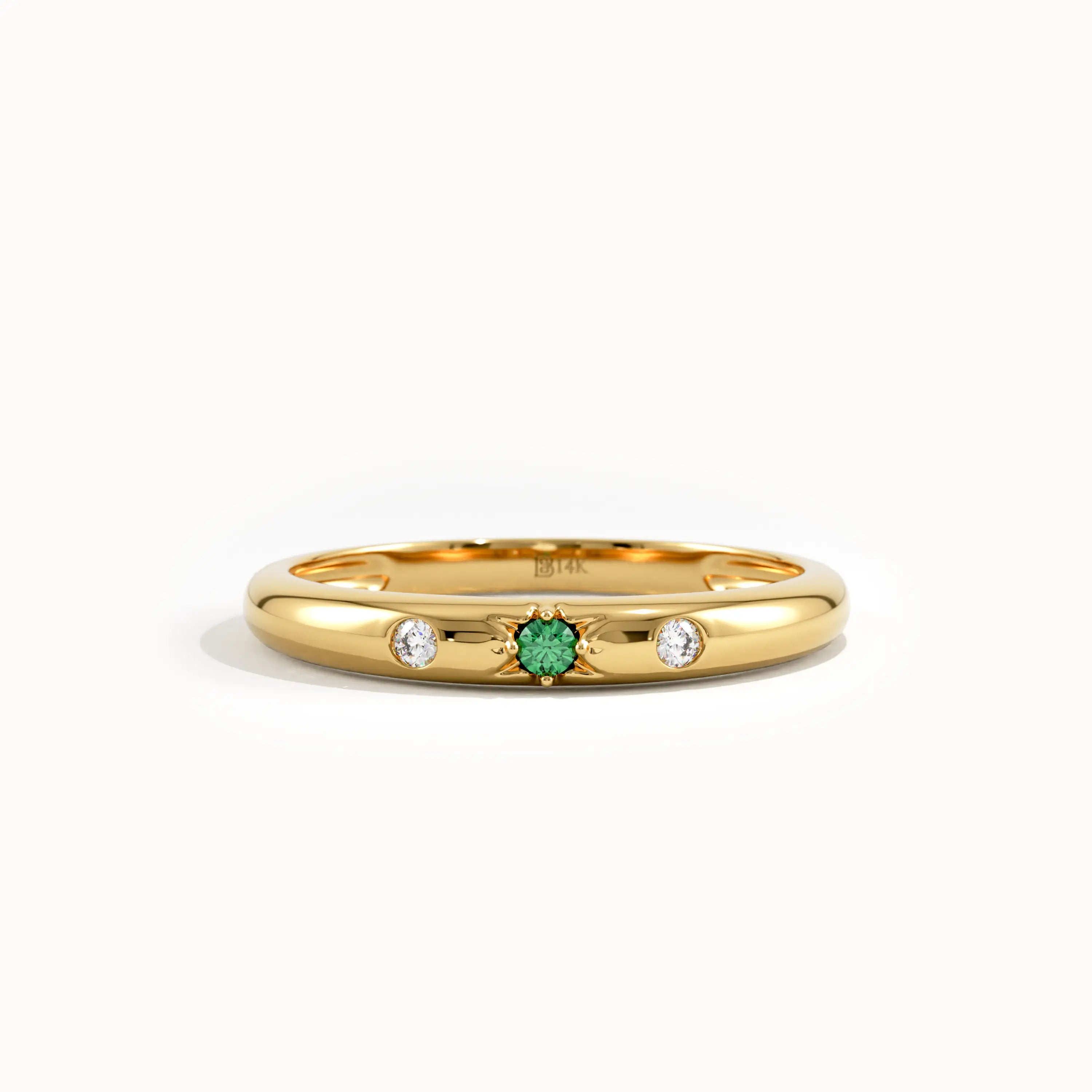 14k Solid Gold Emerald Wedding Band for Women - BRENNMORE 