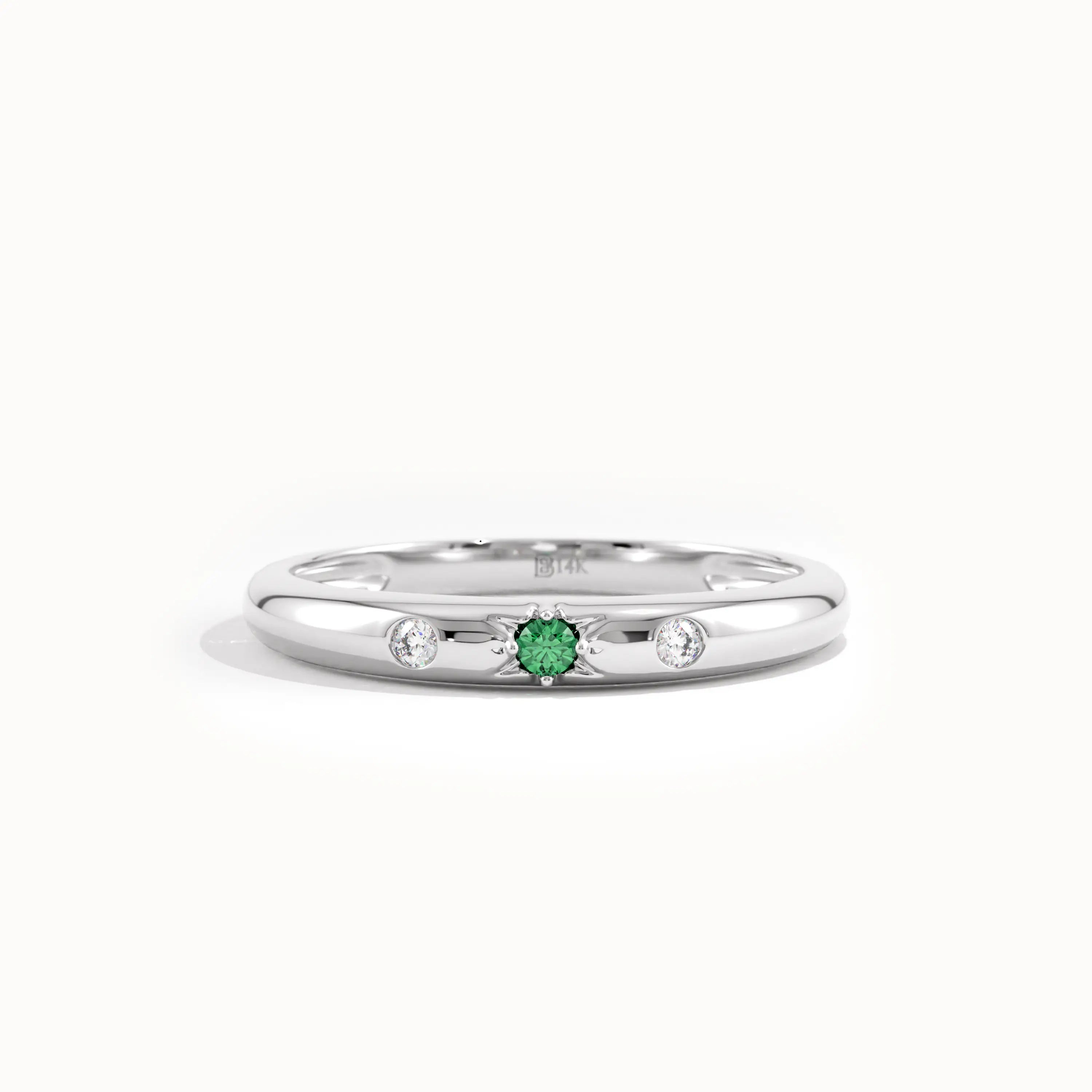 14k Solid Gold Emerald Wedding Band for Women - BRENNMORE 
