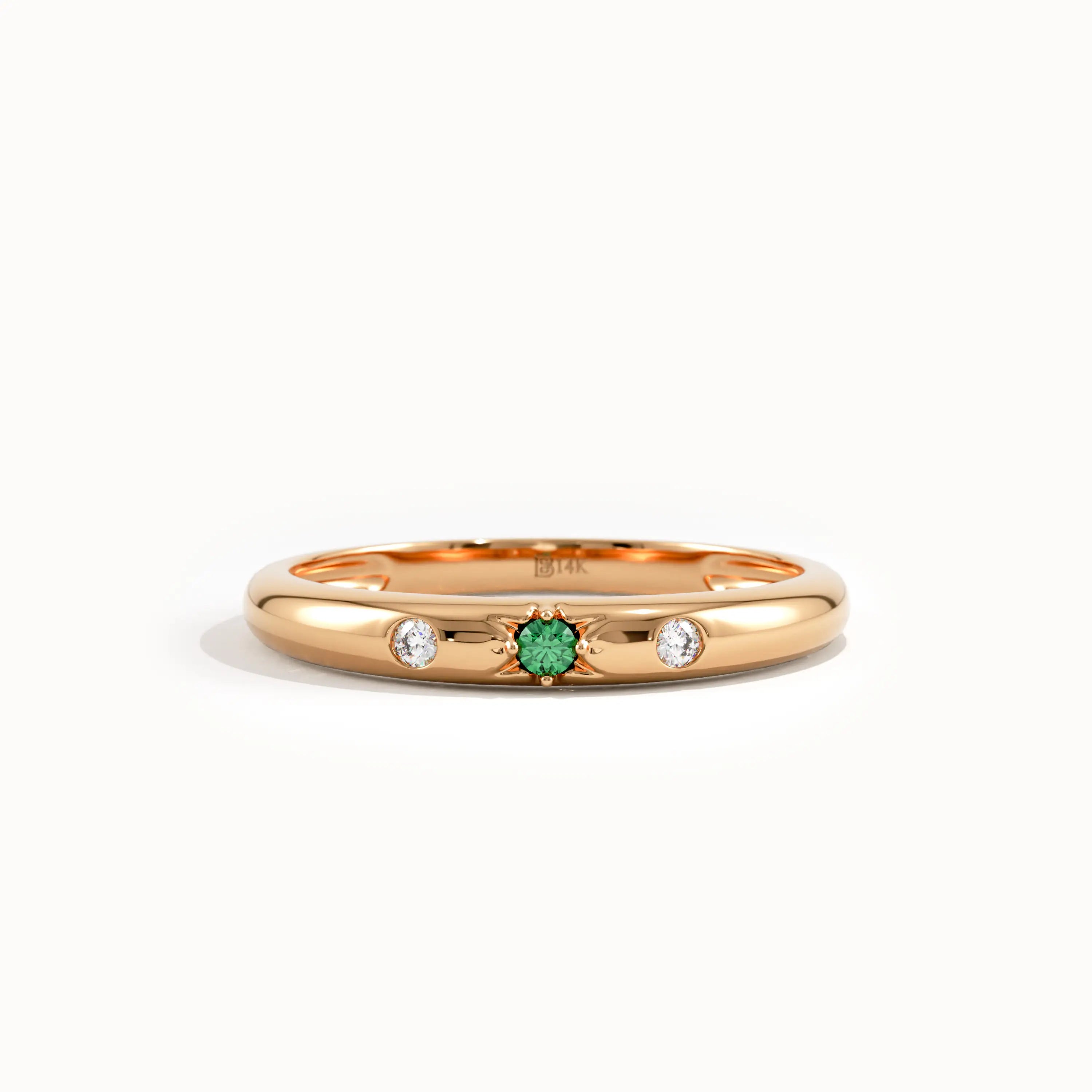 14k Solid Gold Emerald Wedding Band for Women - BRENNMORE 