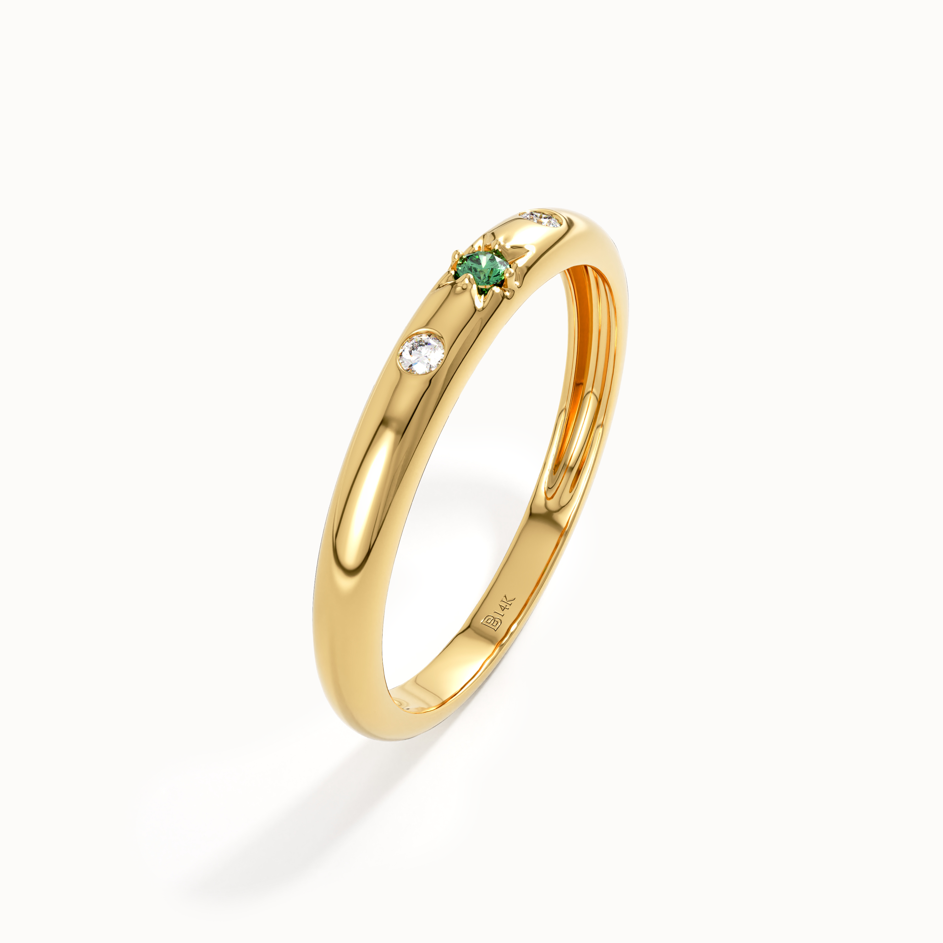 14k Solid Gold Emerald Wedding Band - BRENNMORE