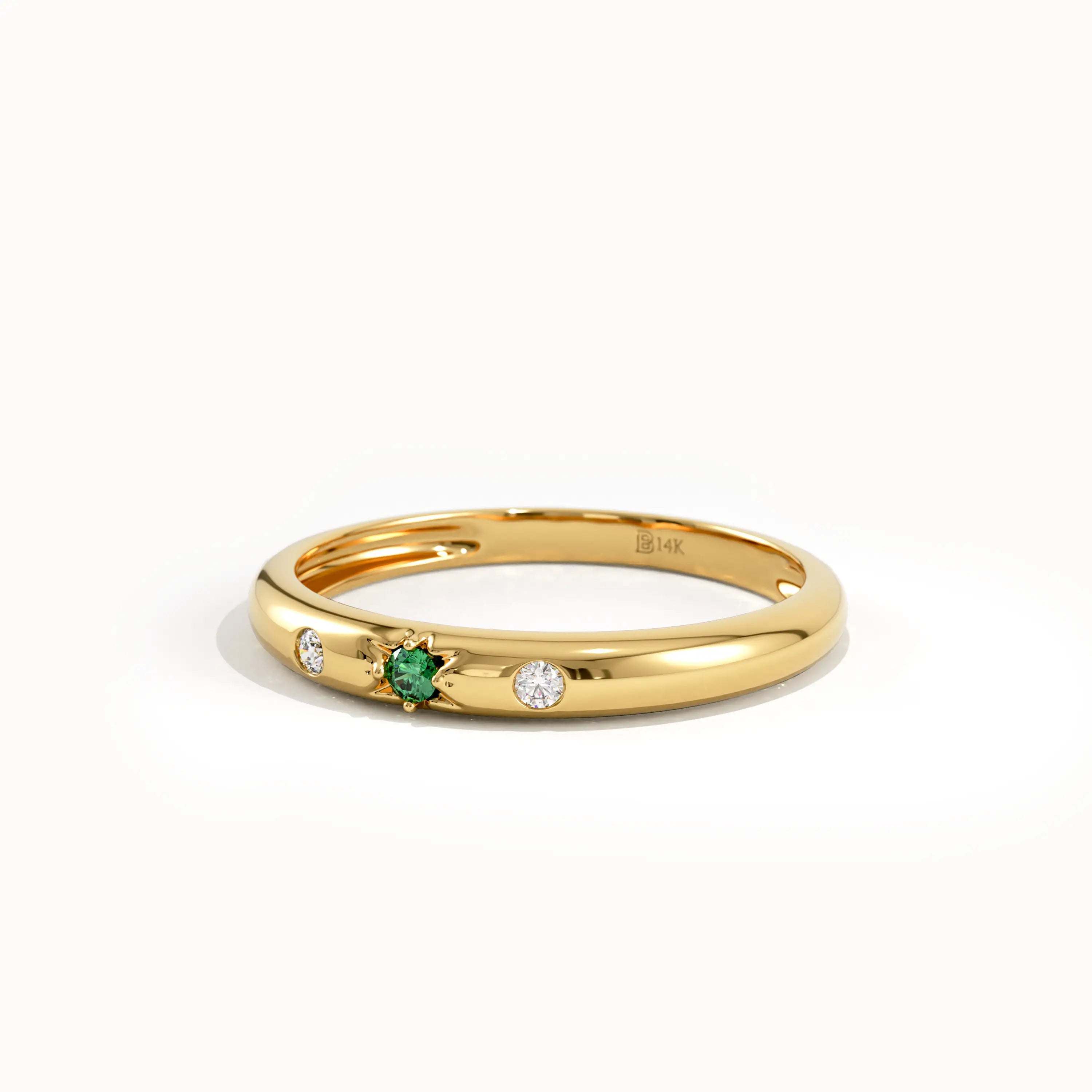 14k Solid Gold Emerald Wedding Band for Women - BRENNMORE 