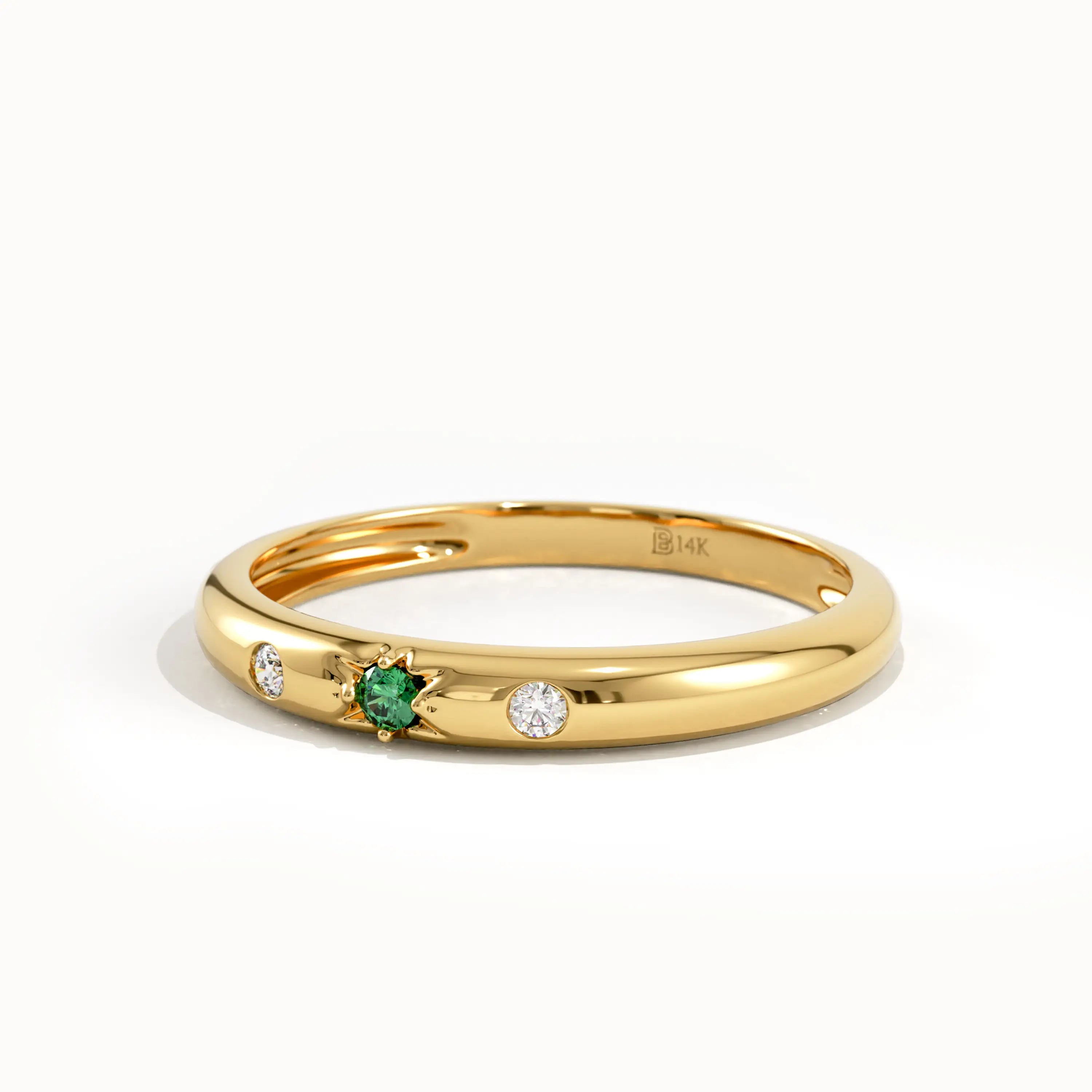 14k Solid Gold Emerald Wedding Band for Women - BRENNMORE 
