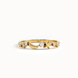 14K Solid Gold Moon Star Ring for Women