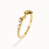14K Solid Gold Moon Star Ring for Women