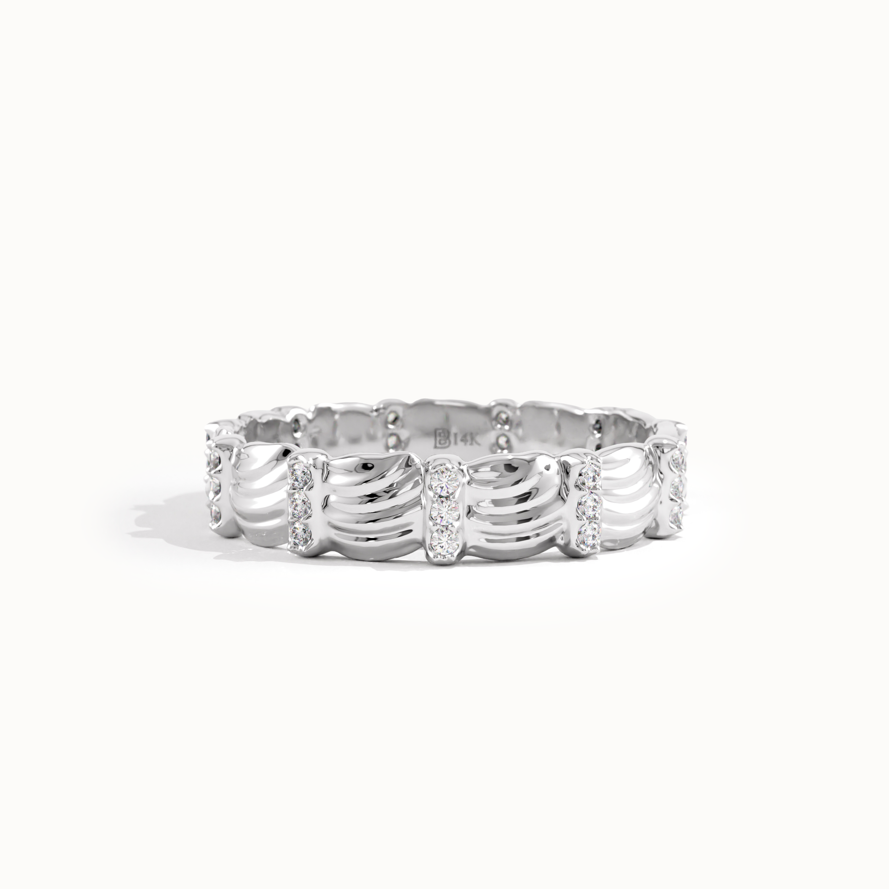Wave Patterned Lab Diamond Wedding Band - BRENNMORE