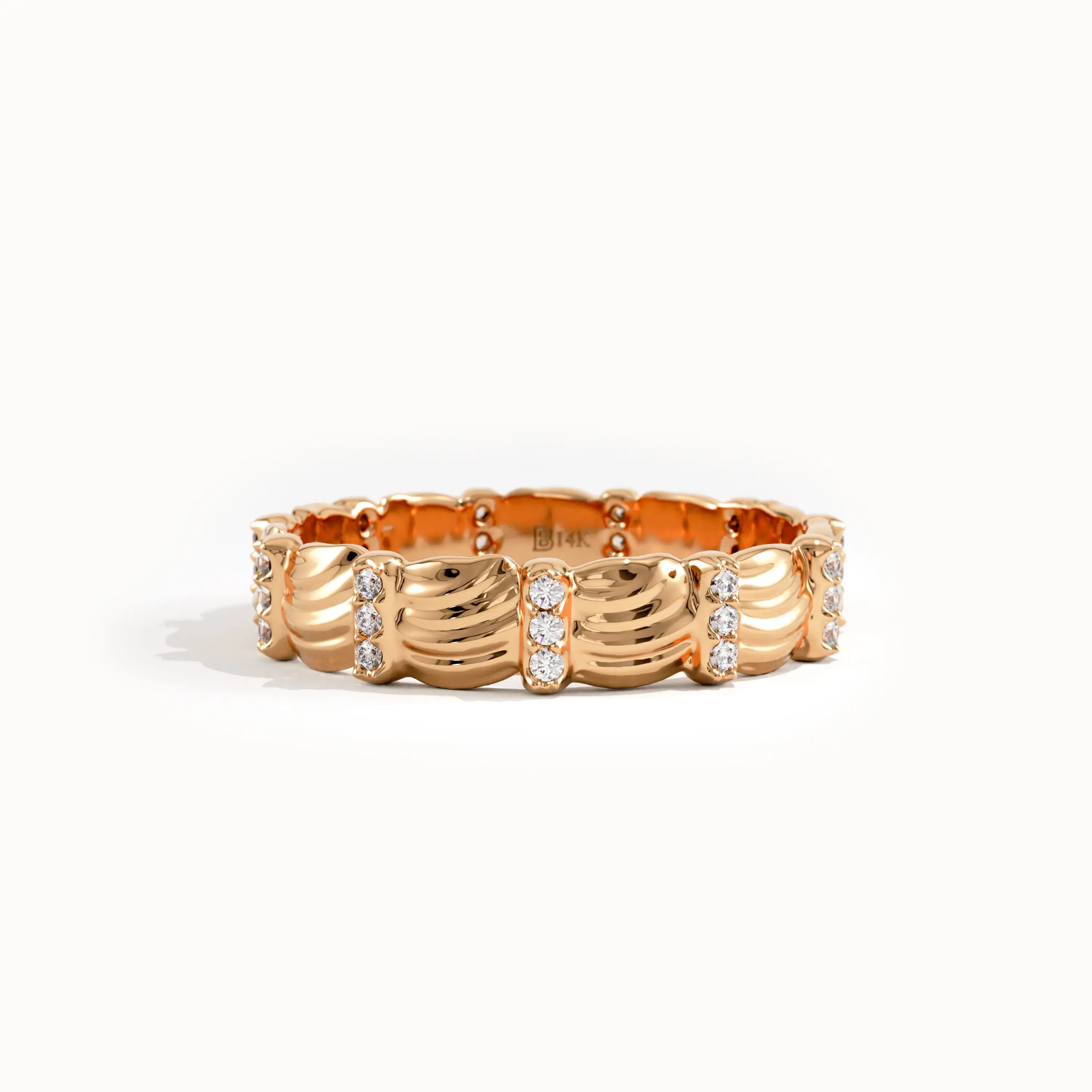 Wave Patterned Lab Diamond Wedding Band - BRENNMORE