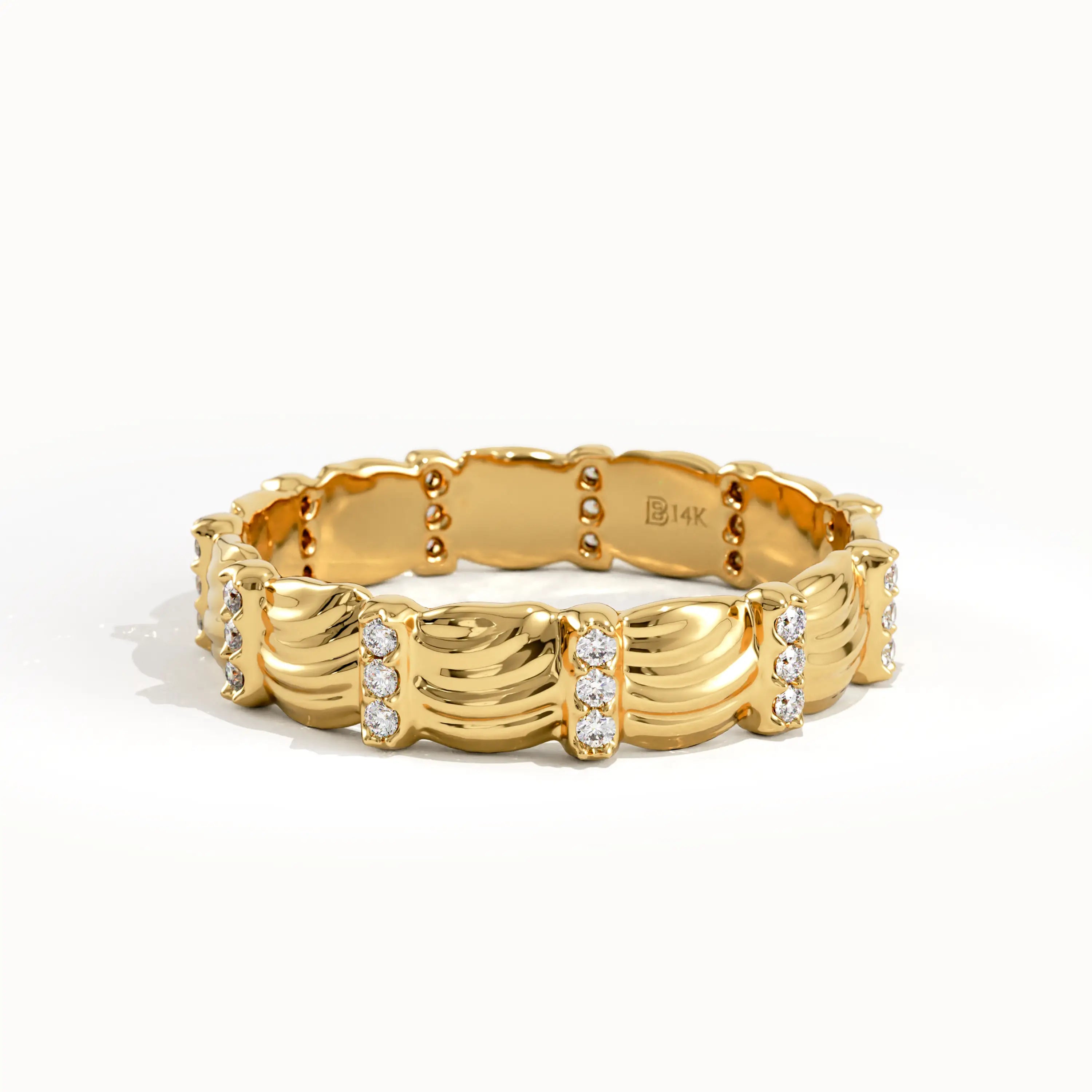 Wave Patterned Lab Diamond Wedding Band - BRENNMORE