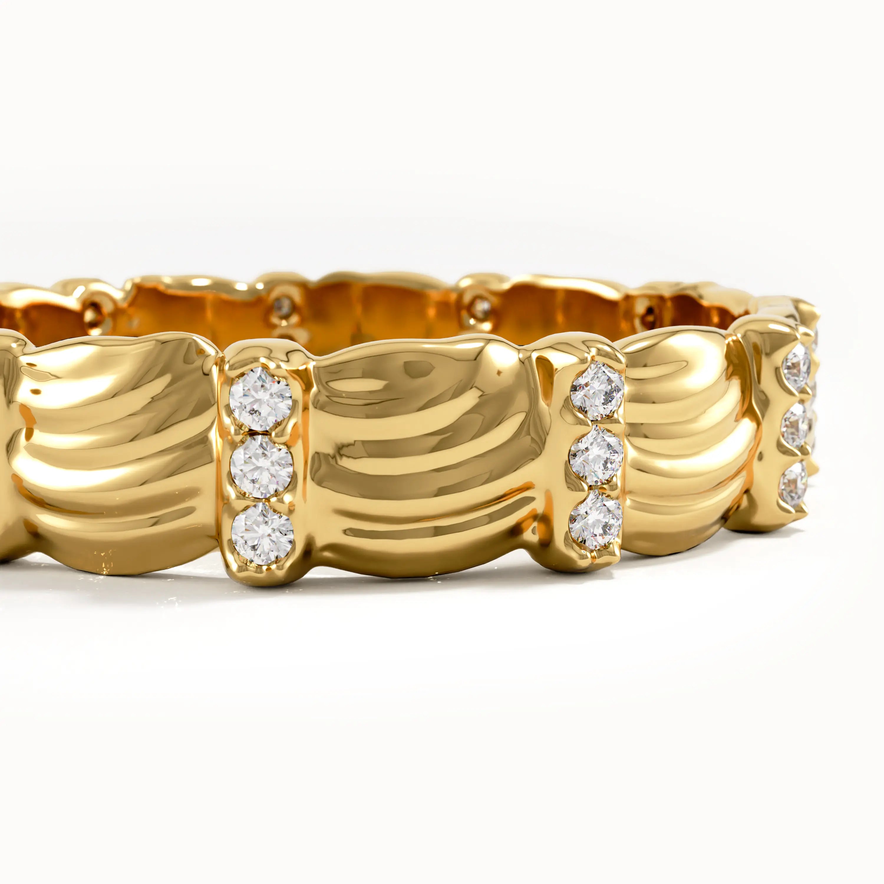Wave Patterned Pave Wedding Band - BRENNMORE 