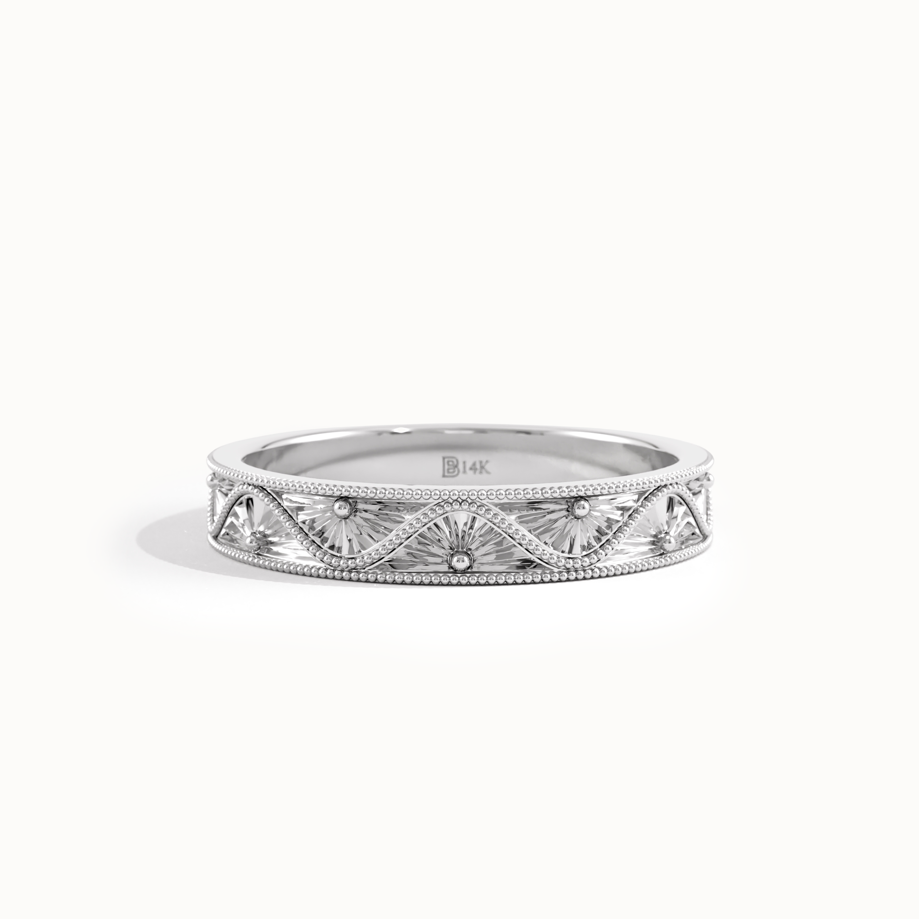 Flower Engraved Wedding Band