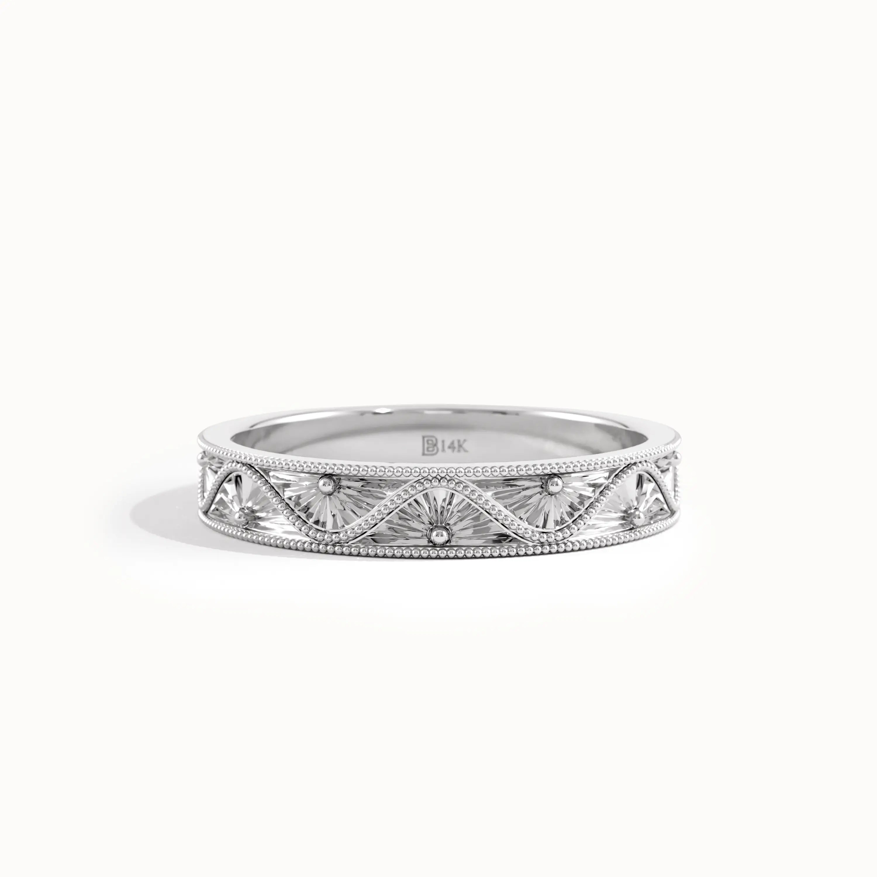 Flower Engraved Wedding Band - BRENNMORE 