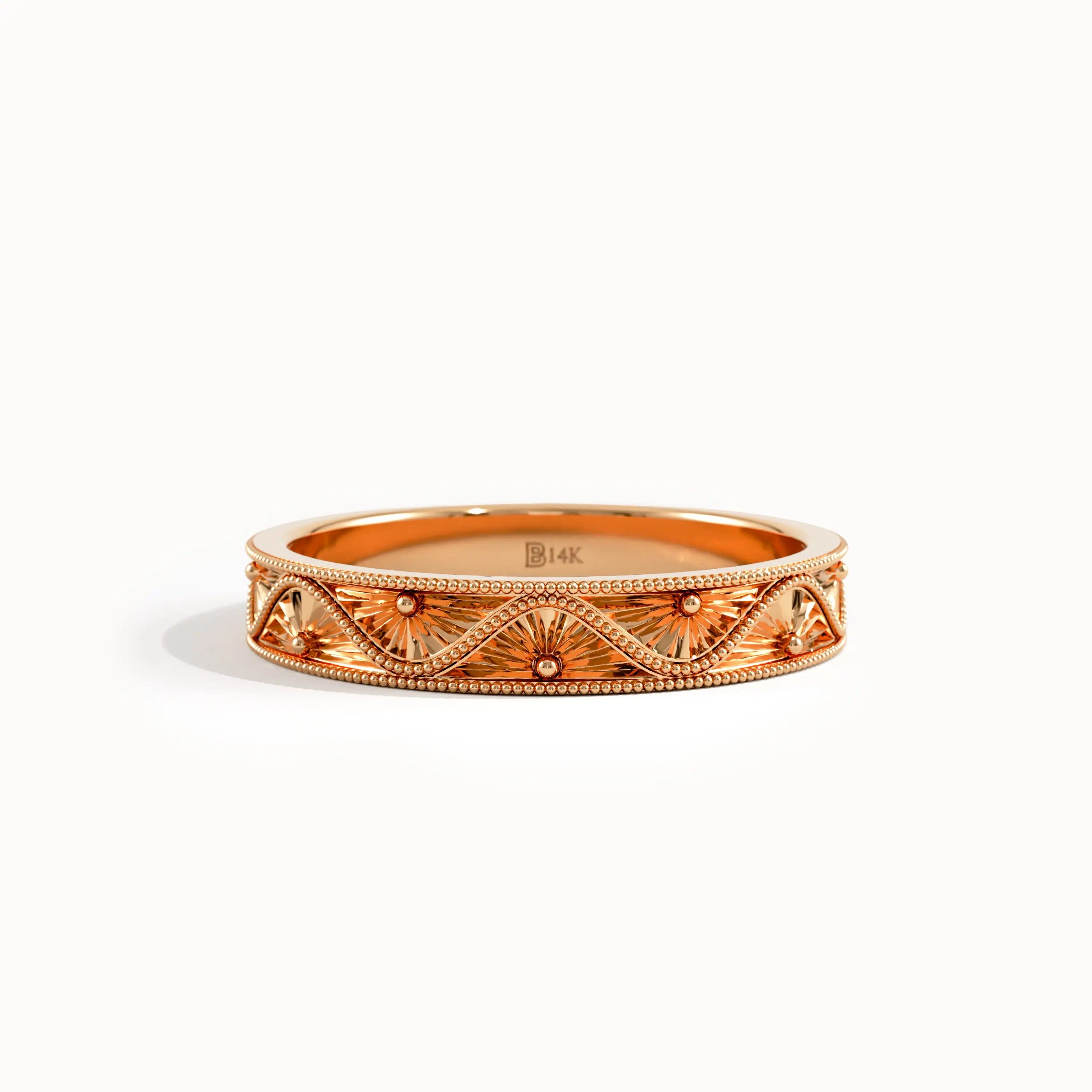 Flower Engraved Wedding Band - BRENNMORE 