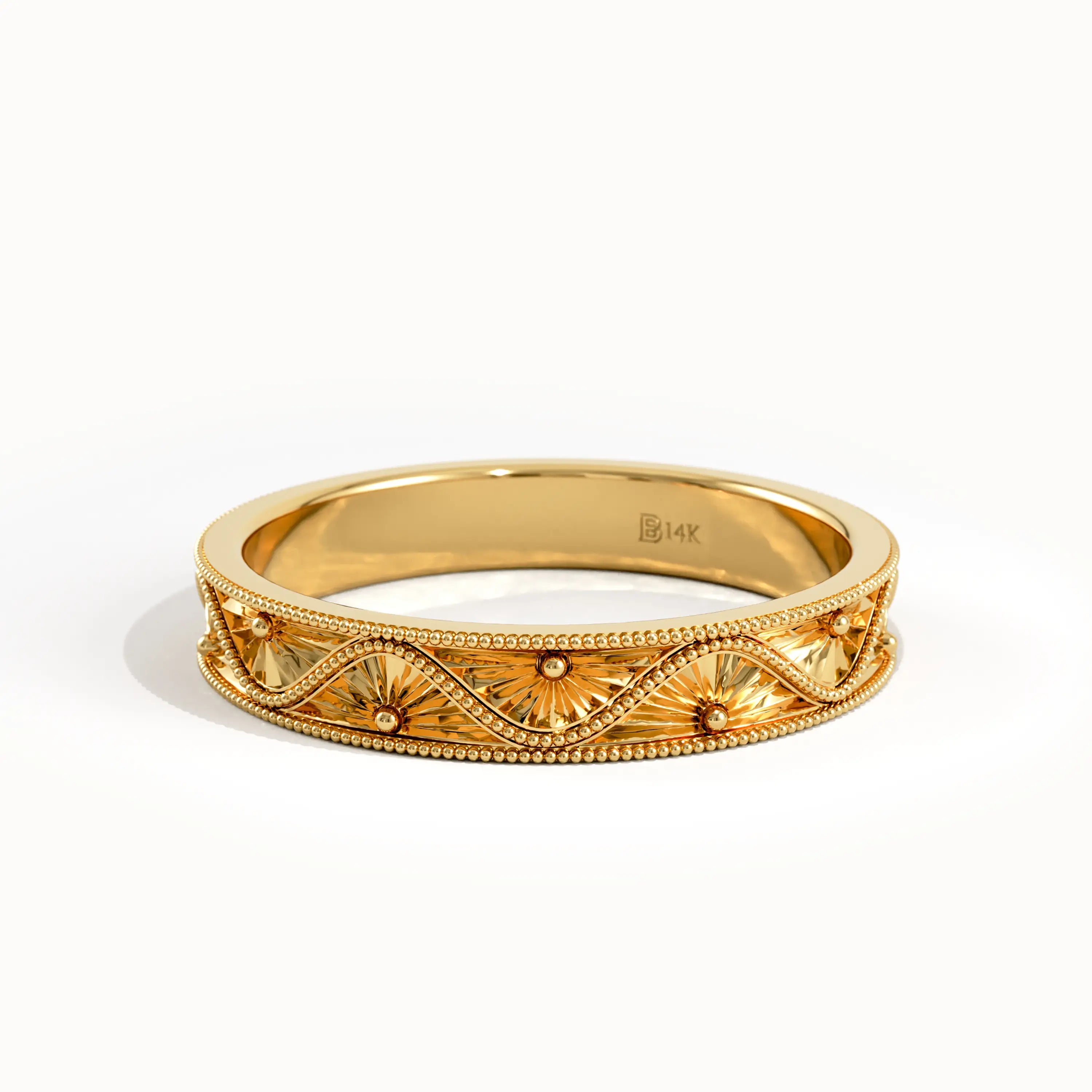 Flower Engraved Wedding Band - BRENNMORE 