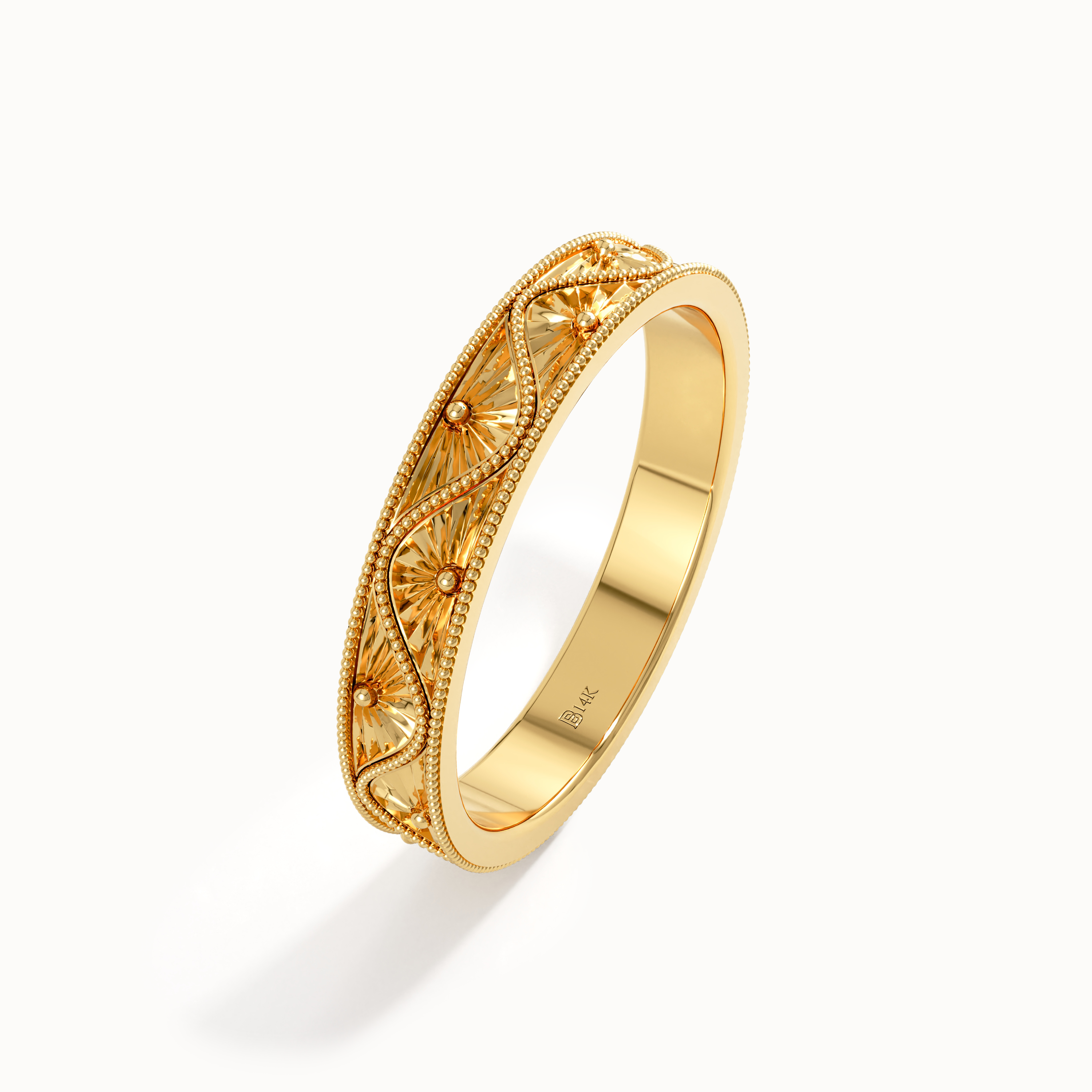 Flower Engraved Wedding Band - BRENNMORE
