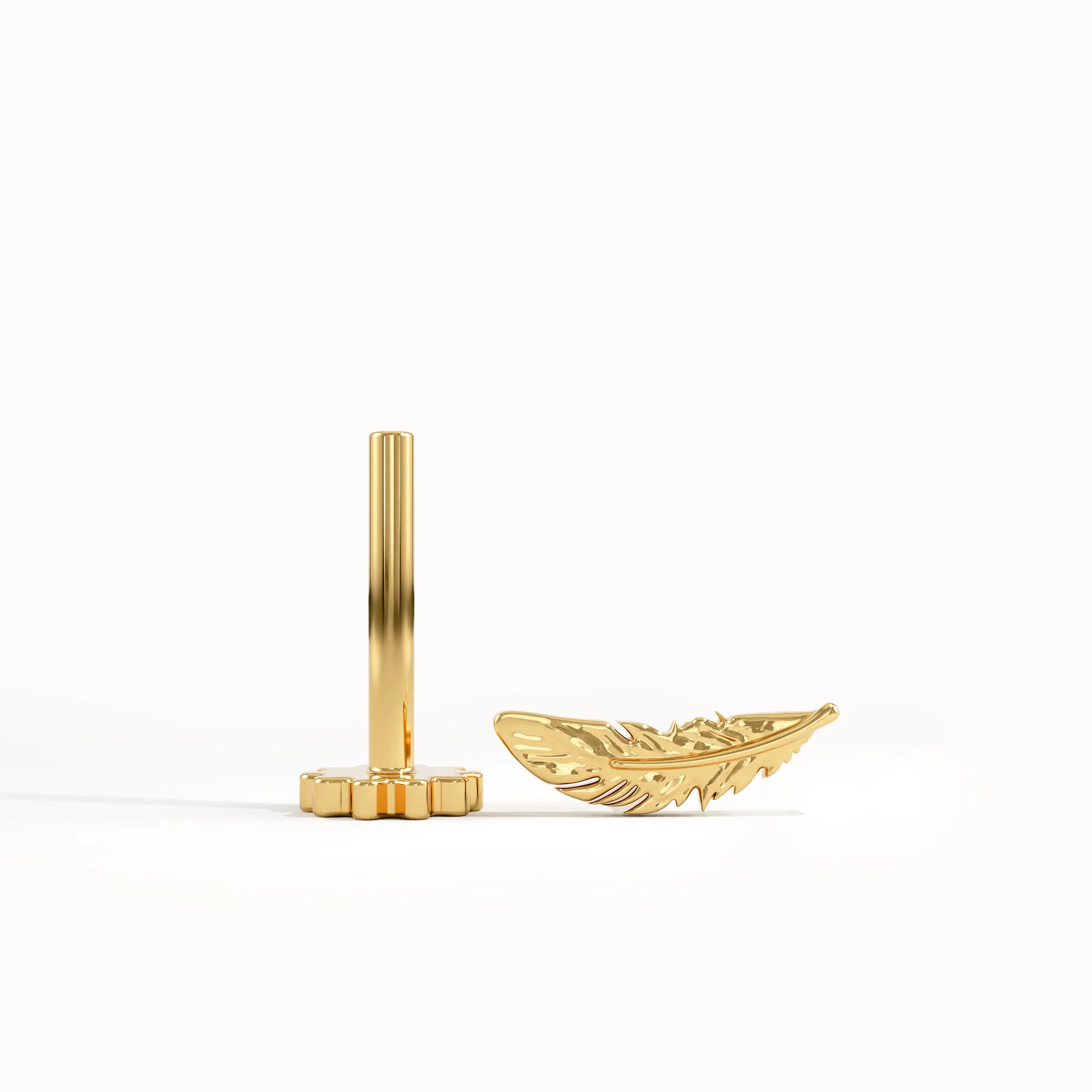 Gold Feather Piercing Earrings - BRENNMORE 