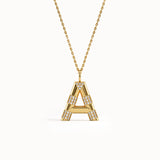 Pave Initial Necklace in 14k Gold - BRENNMORE 