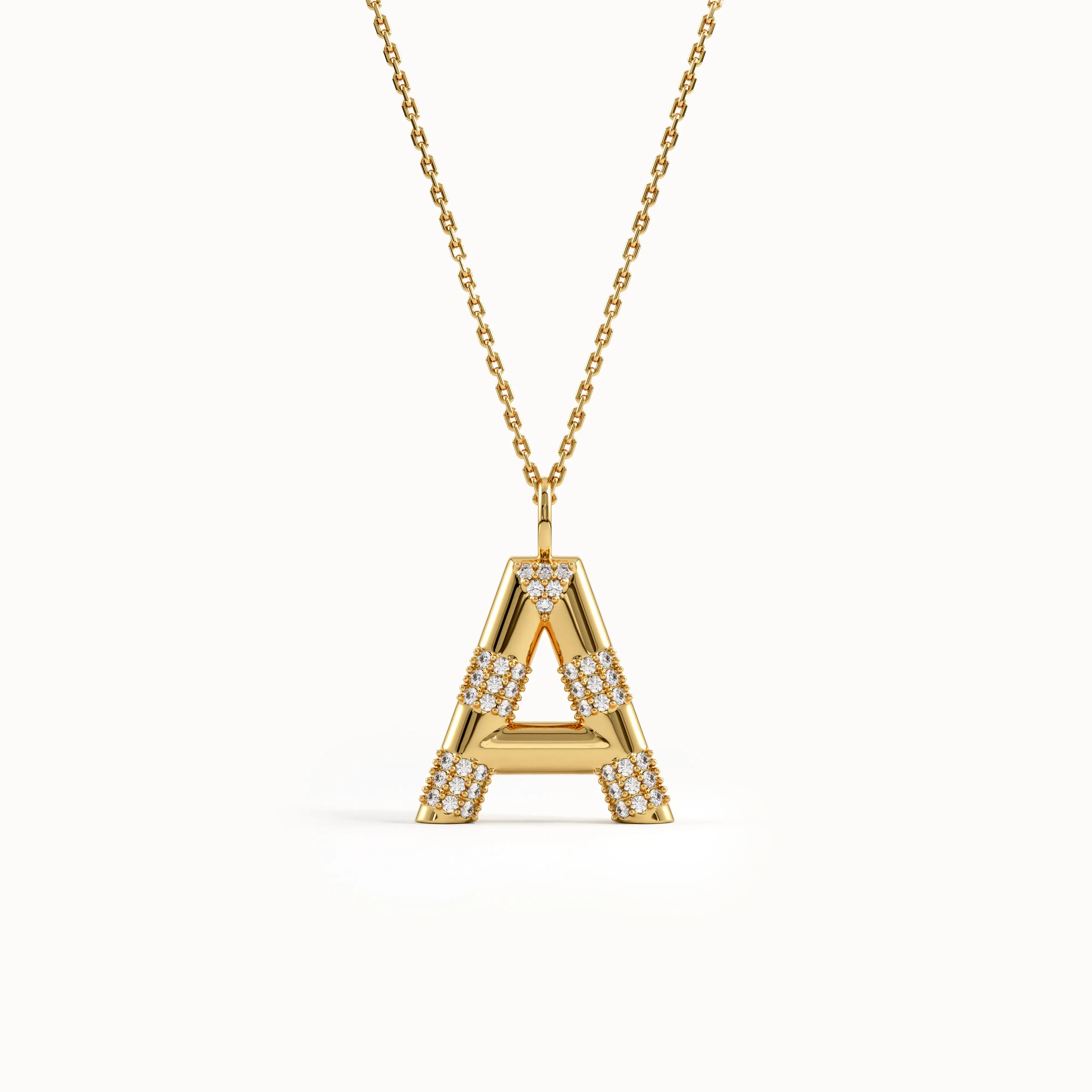 Pave Initial Necklace in 14k Gold - BRENNMORE 