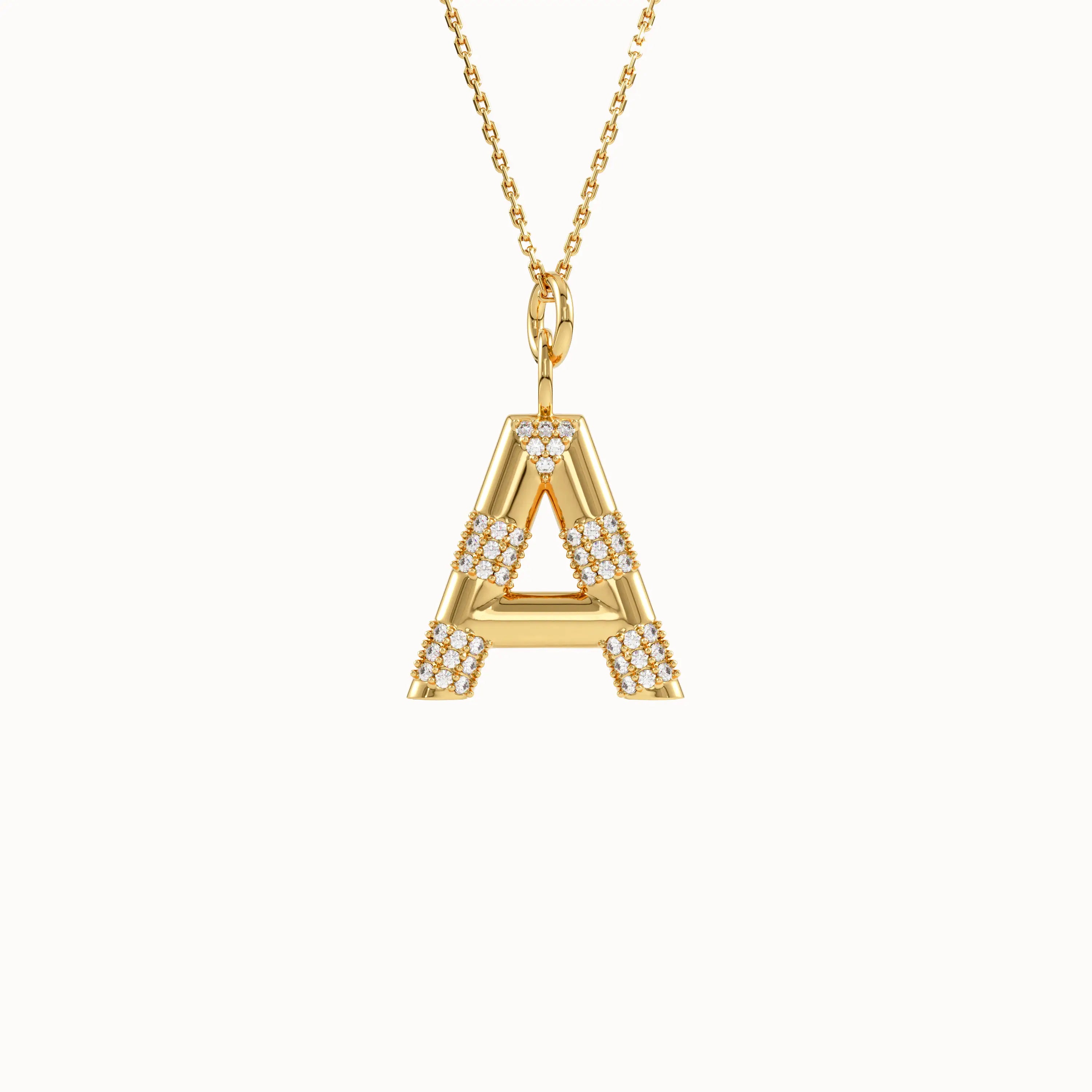Pave Initial Necklace in 14k Gold - BRENNMORE 