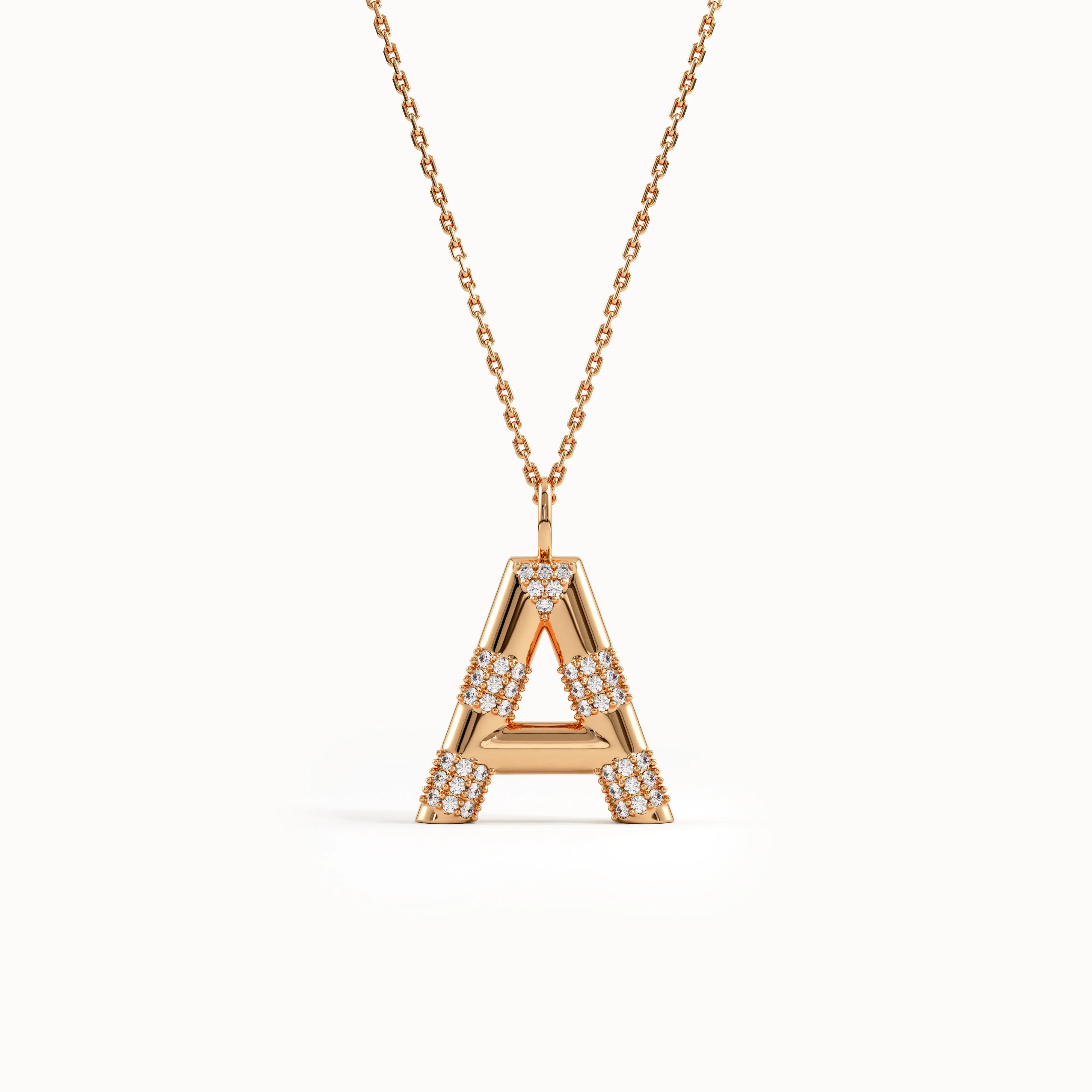 Pave Initial Necklace in 14k Gold - BRENNMORE 