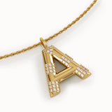 Pave Initial Necklace in 14k Gold - BRENNMORE 