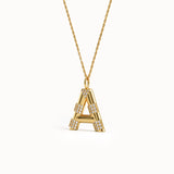 Pave Initial Necklace in 14k Gold - BRENNMORE 