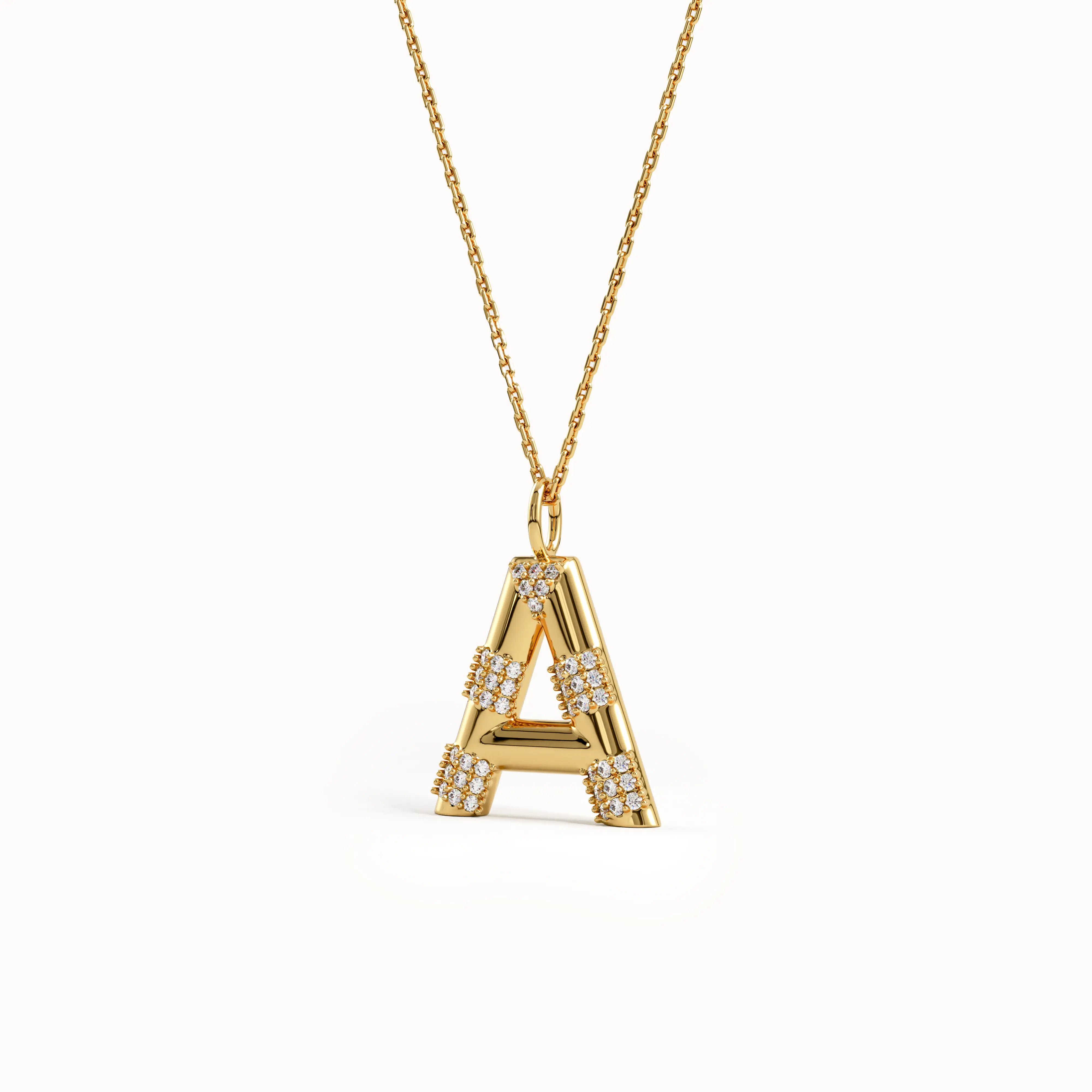 Pave Initial Necklace in 14k Gold - BRENNMORE 