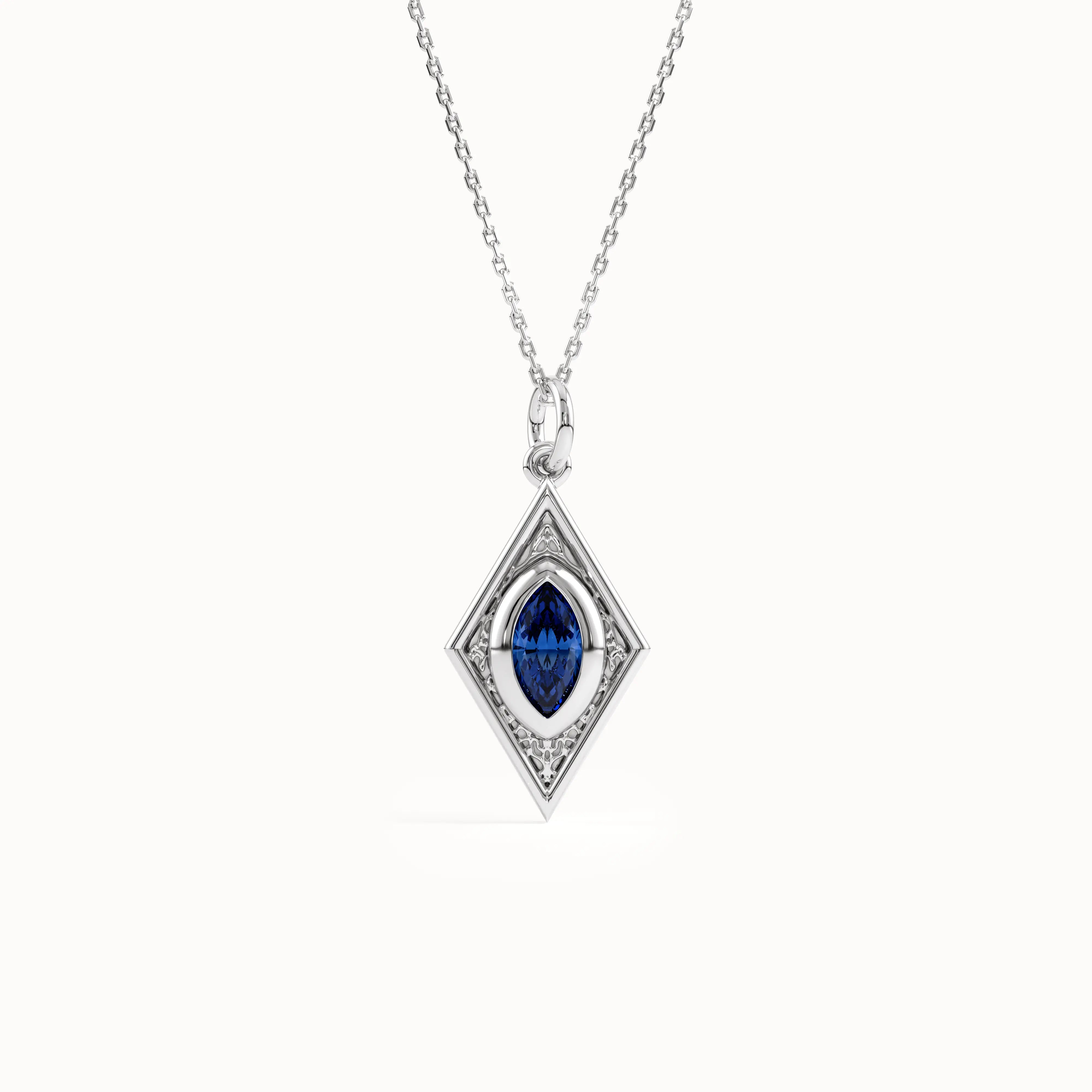 Rhombus Sapphire Pendant Necklace