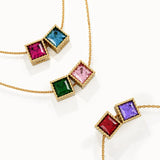 Square Family Birthstone Necklace - BRENNMORE 