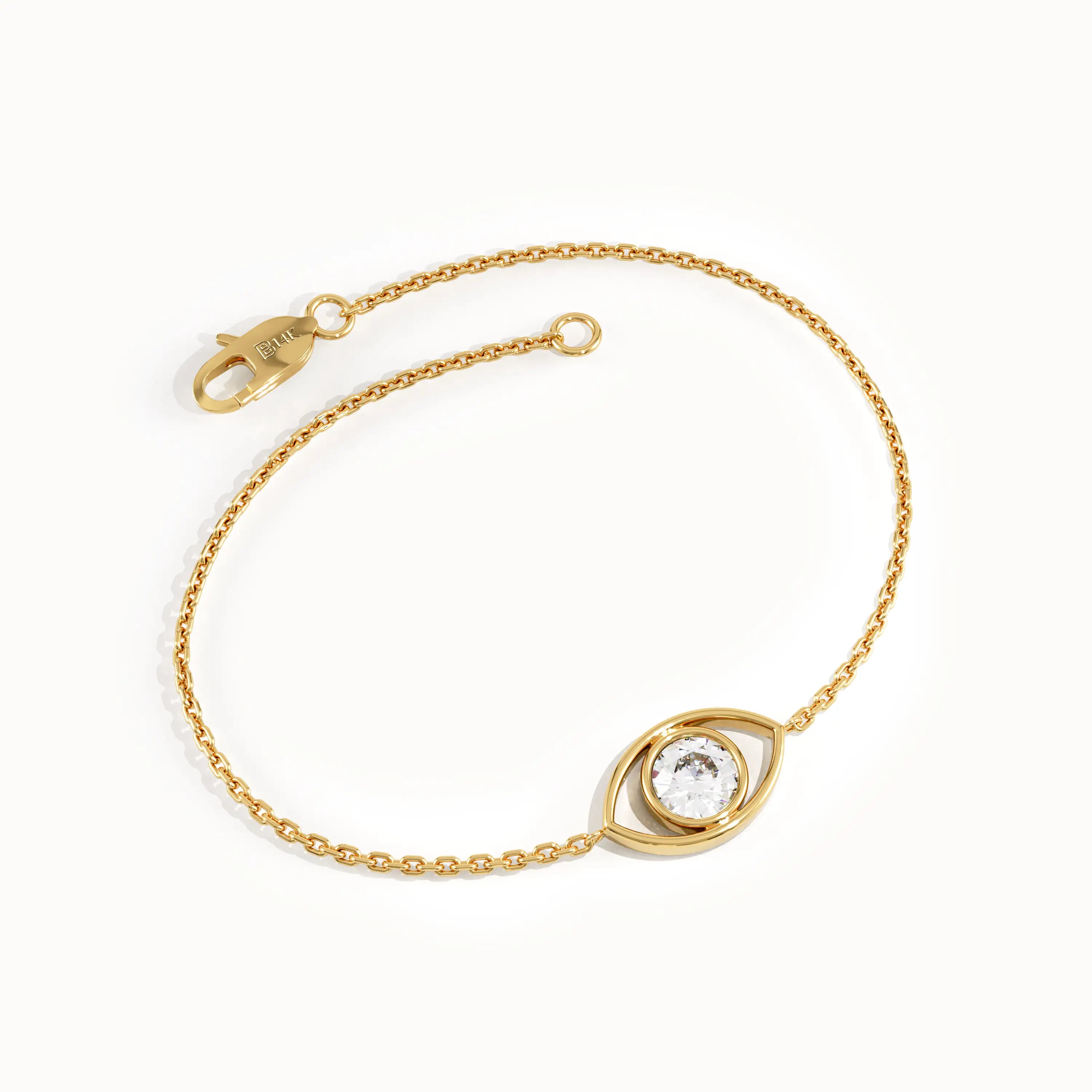 14k Solid Gold Evil Eye Bracelet for Women - BRENNMORE 