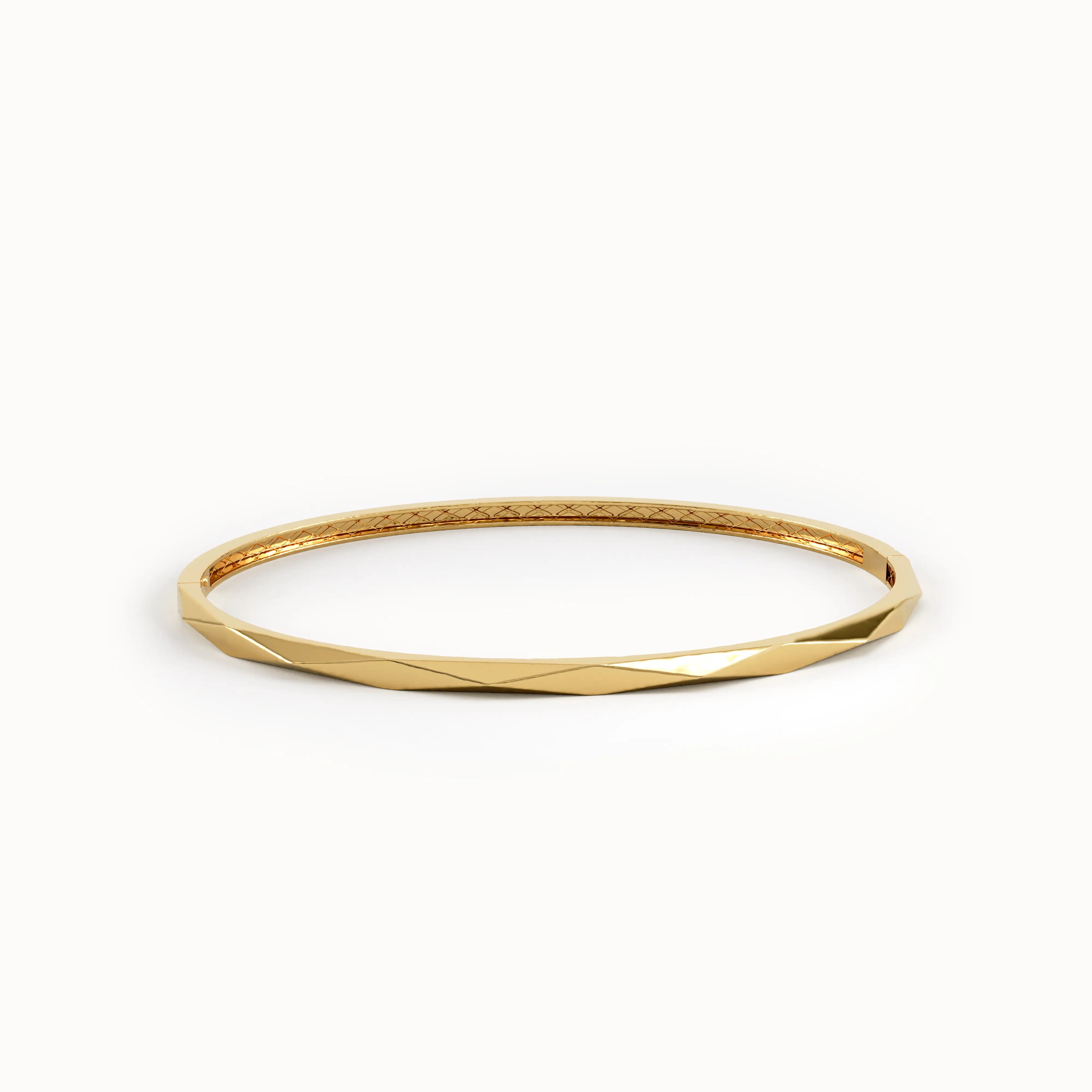 14k Gold Faceted Bangle Bracelet - BRENNMORE