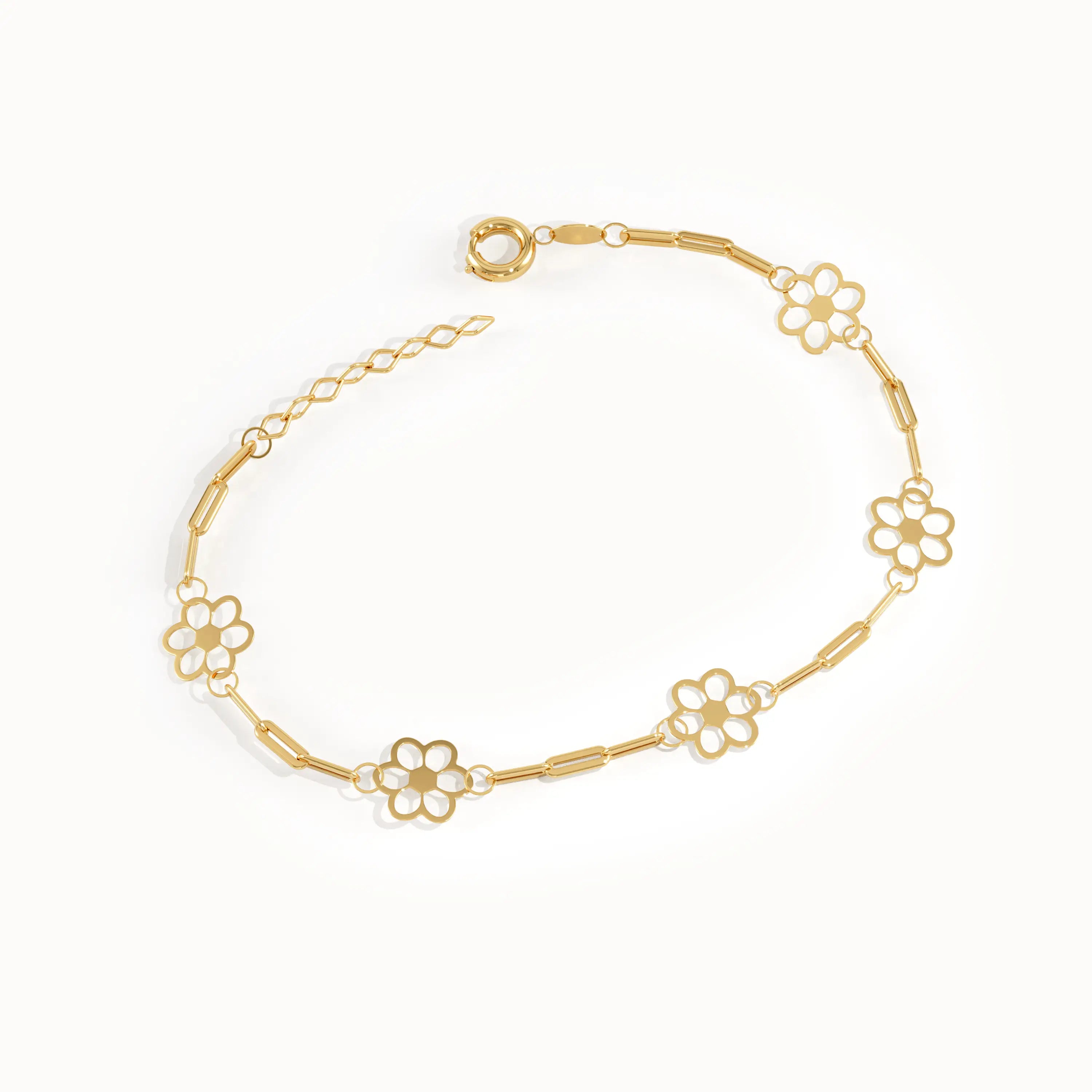 14k Gold Flower Chain Bracelet - BRENNMORE 