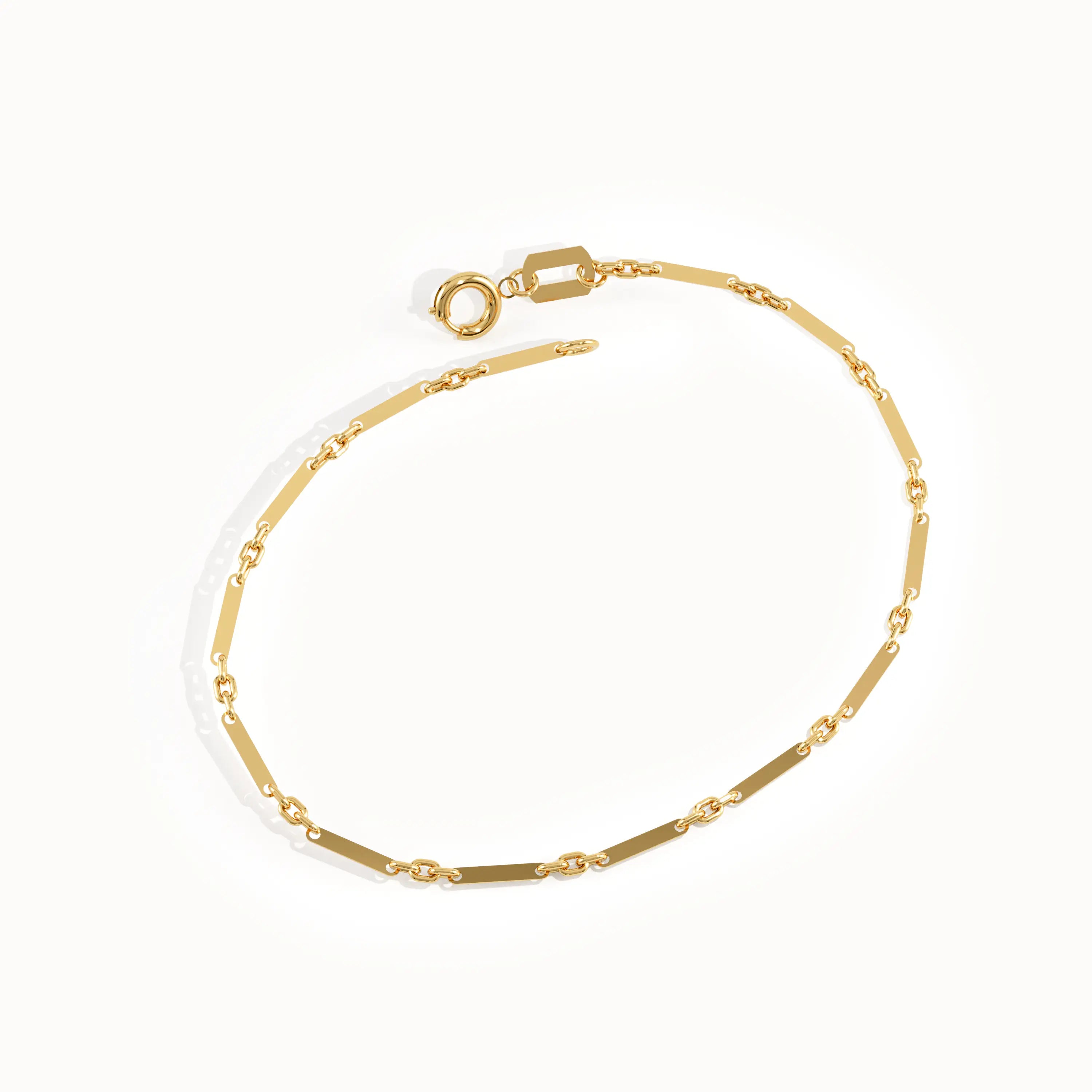 Cable Chain Bracelet with Flat Bar in 14K Gold - BRENNMORE 