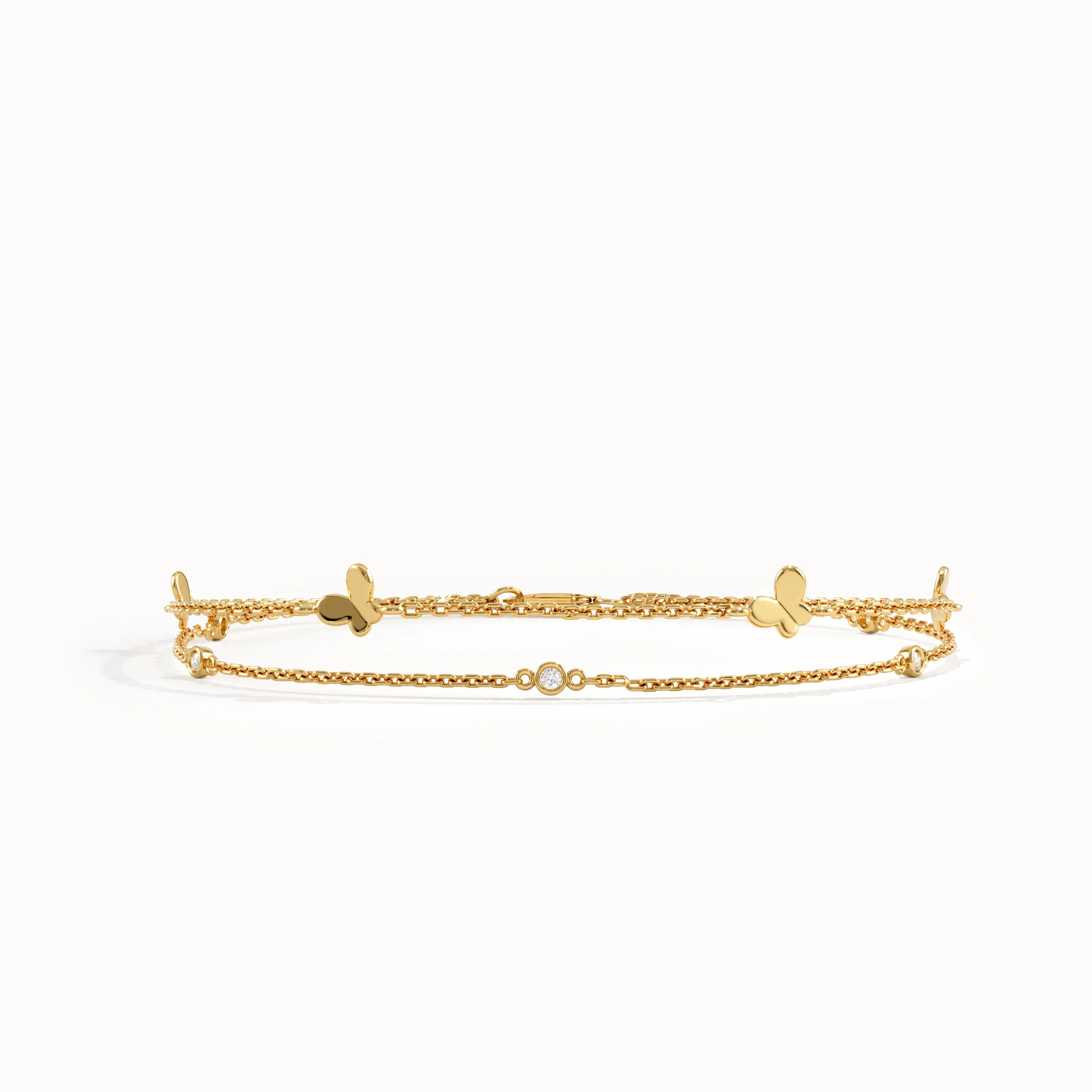 Double Chain Butterfly Bracelet in 14k Gold - BRENNMORE 