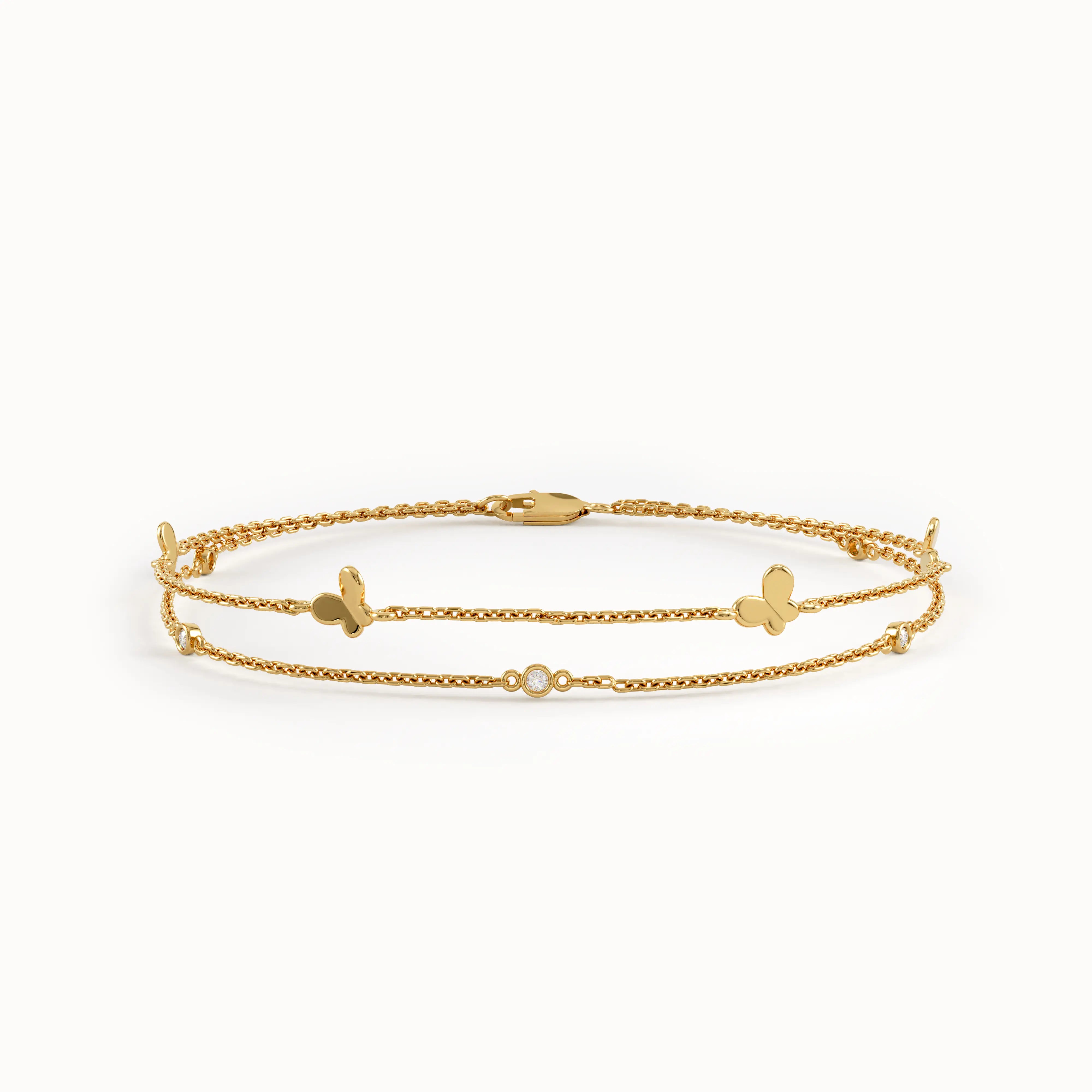 Double Gold Chain Butterfly Bracelet - BRENNMORE