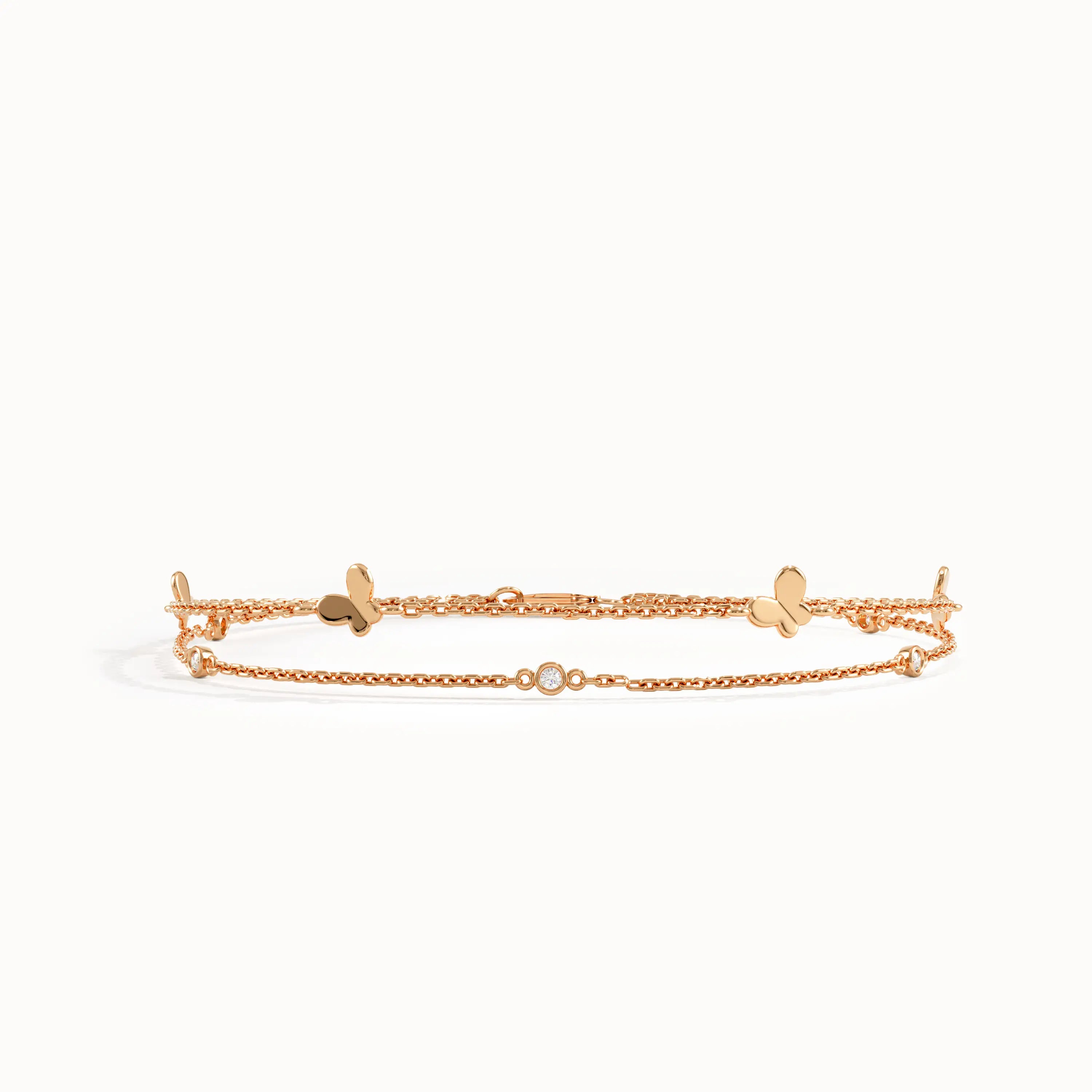 Double Chain Butterfly Bracelet in 14k Gold - BRENNMORE 