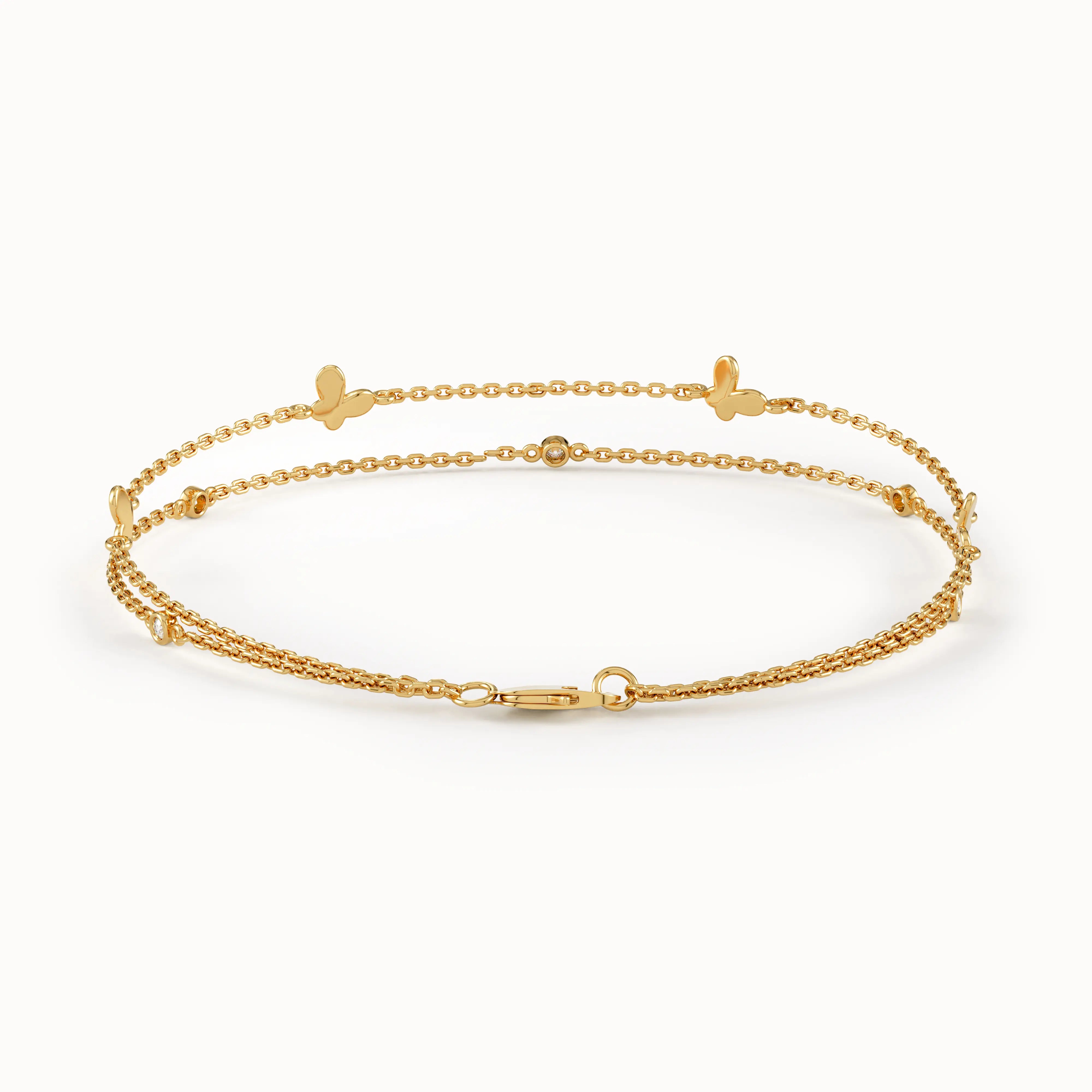 Double Gold Chain Butterfly Bracelet - BRENNMORE