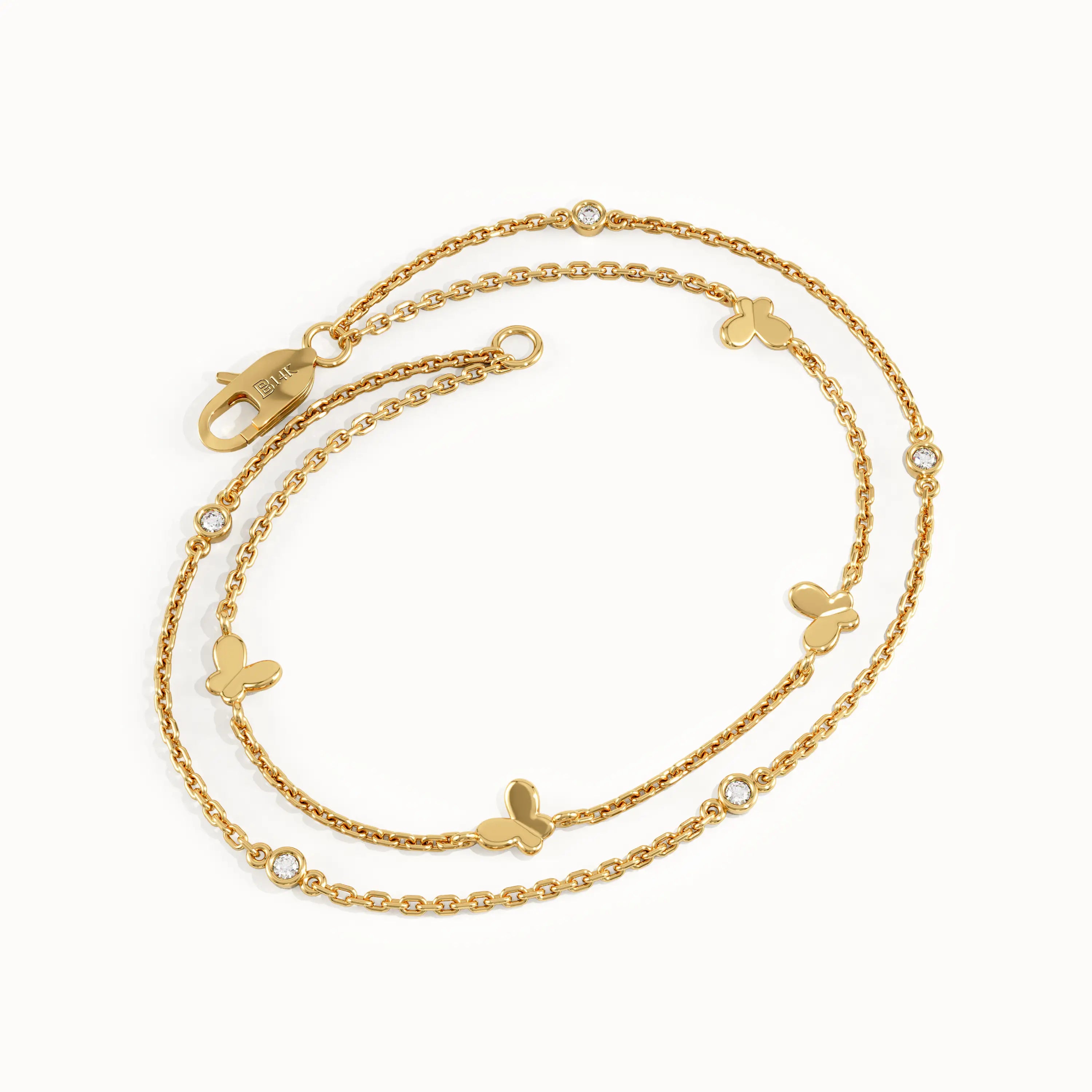 Double Chain Butterfly Bracelet in 14k Gold - BRENNMORE 
