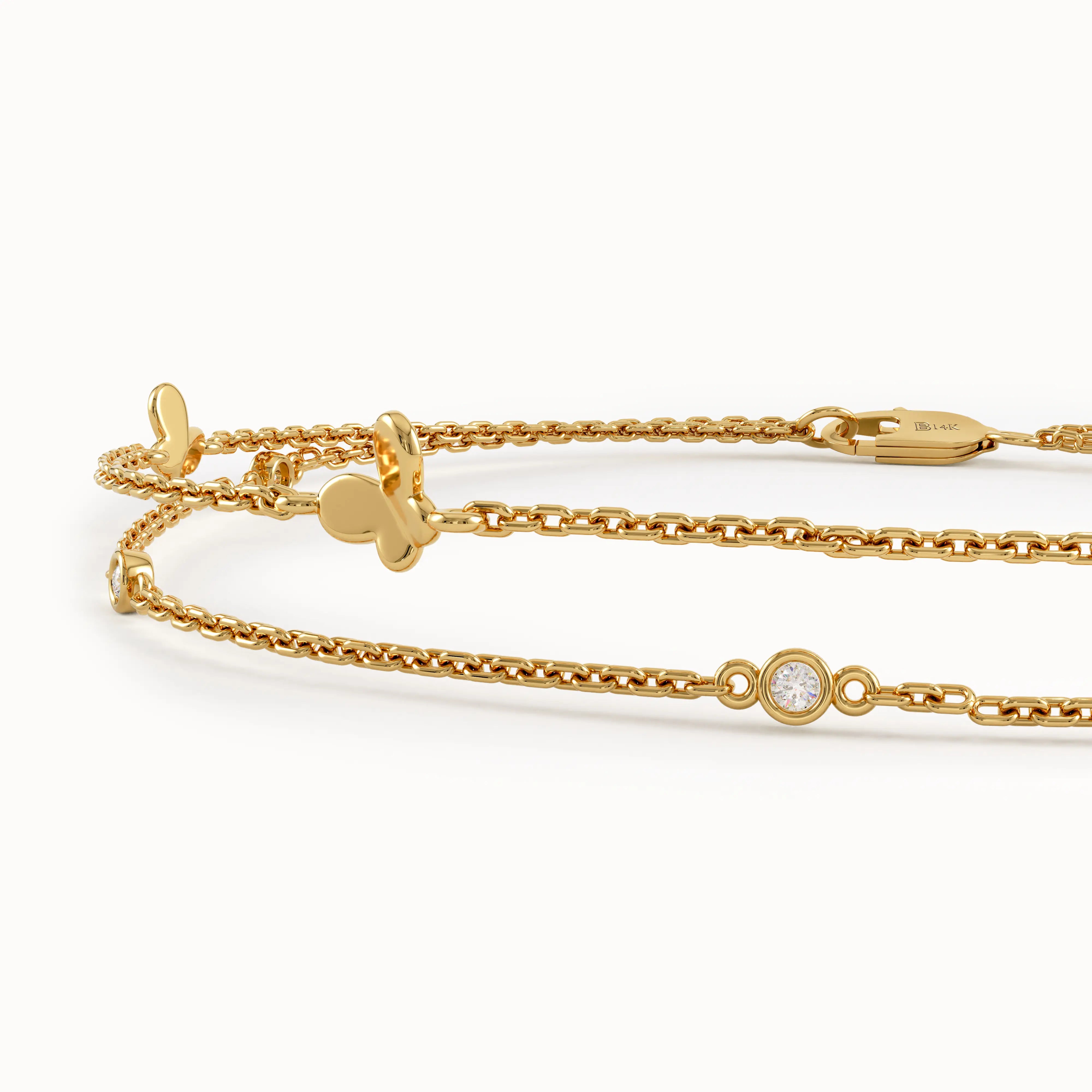 Double Gold Chain Butterfly Bracelet - BRENNMORE