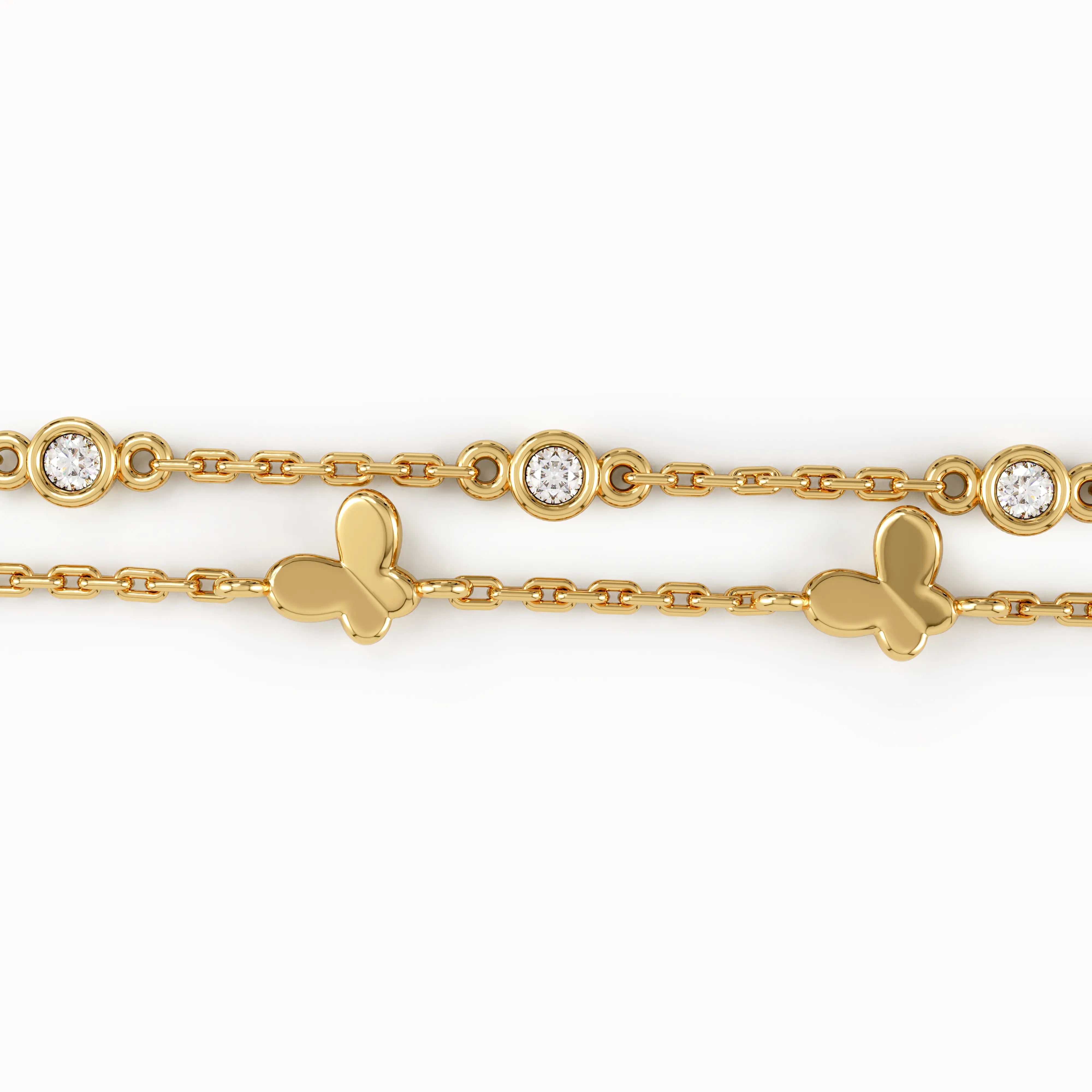 Double Gold Chain Butterfly Bracelet - BRENNMORE
