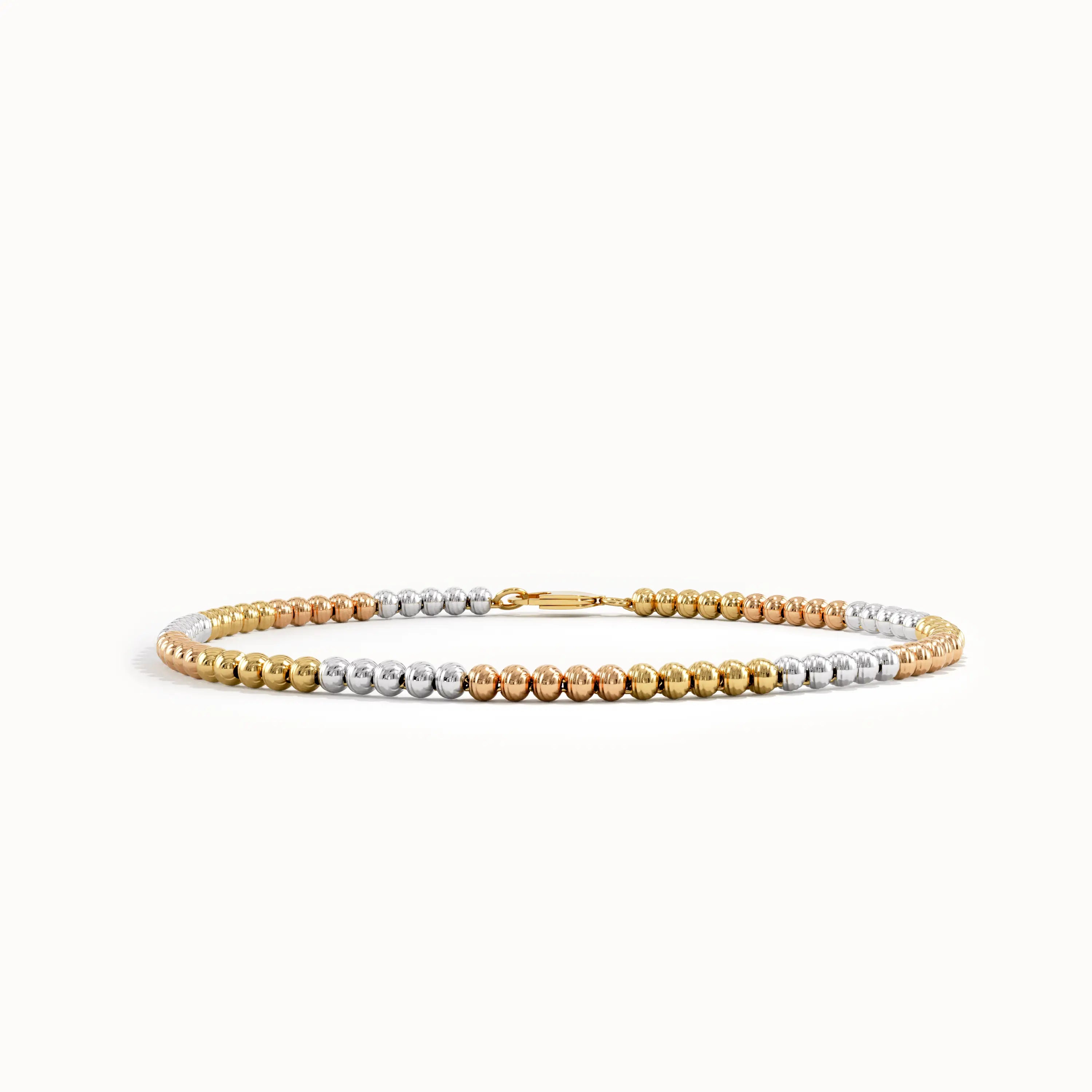 14k Gold Mixed Color Beaded Bracelet for Women - BRENNMORE 