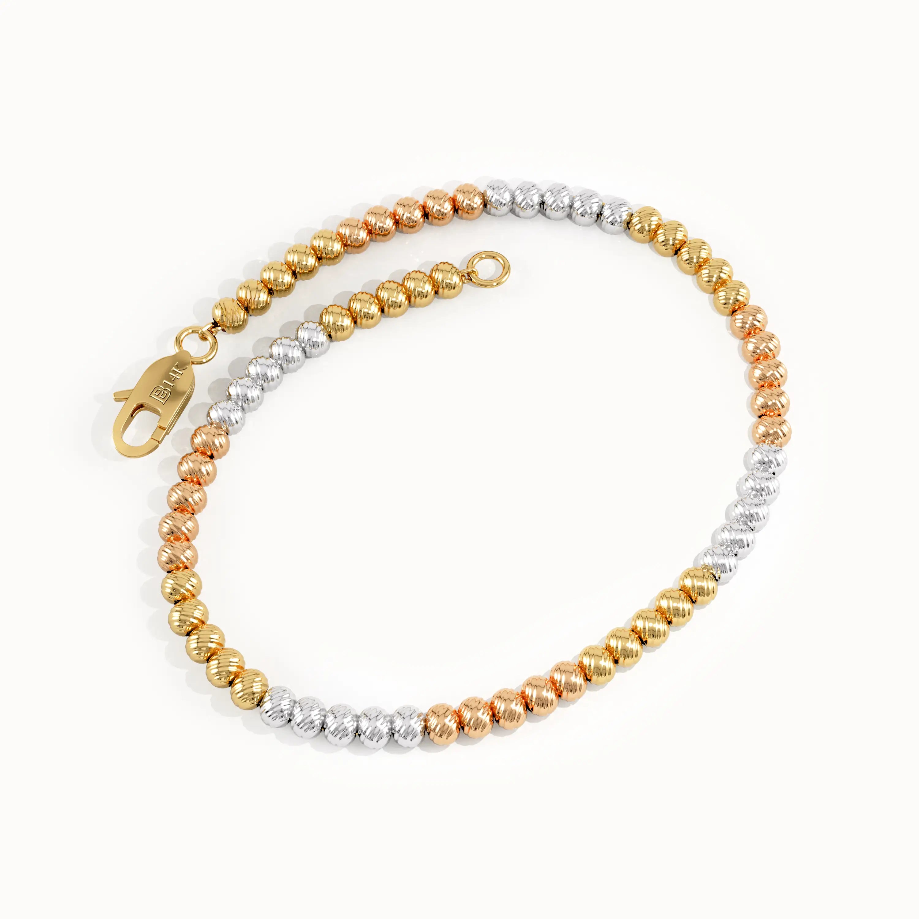 14k Gold Mixed Color Beaded Bracelet for Women - BRENNMORE 