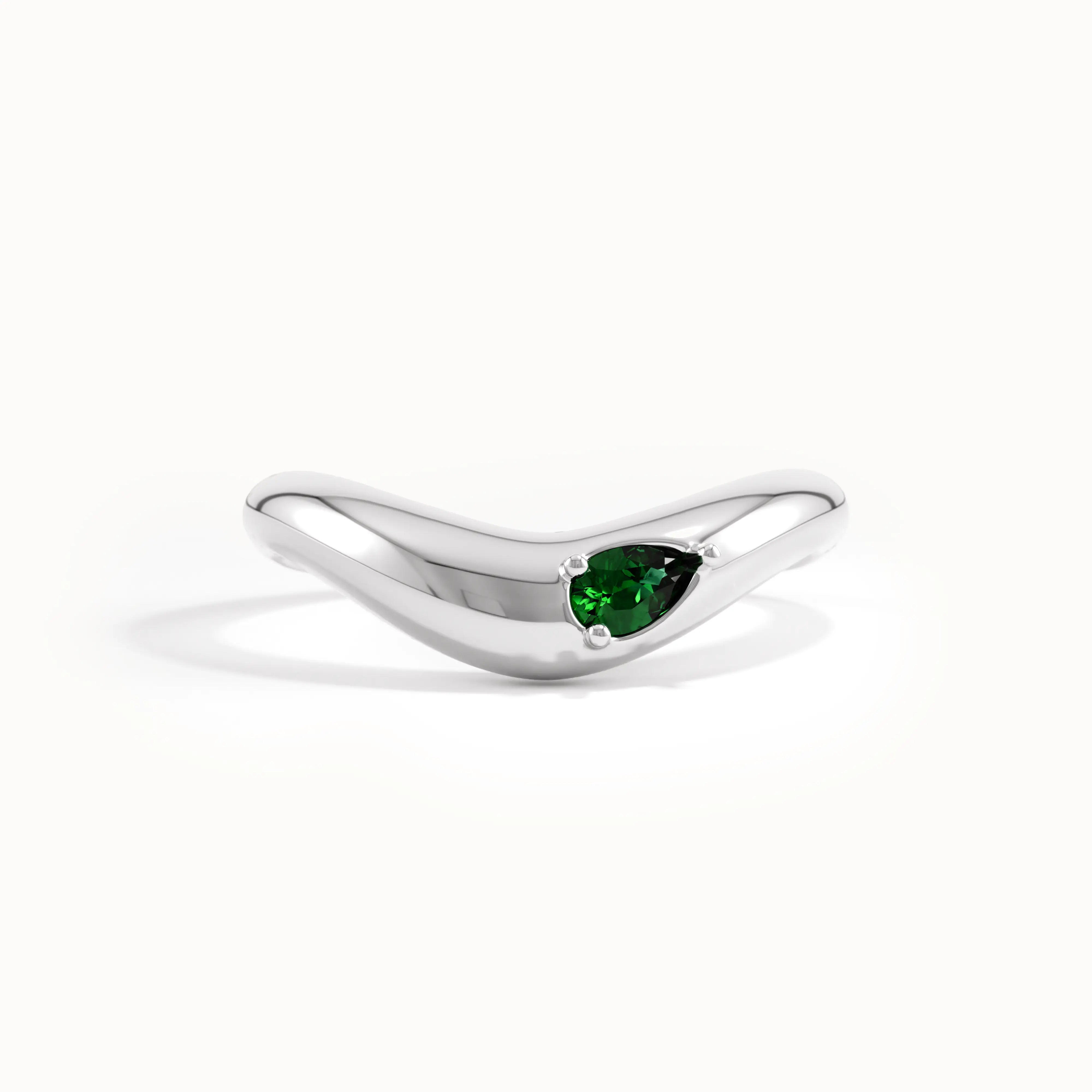 Pear Emerald Curved Ring
