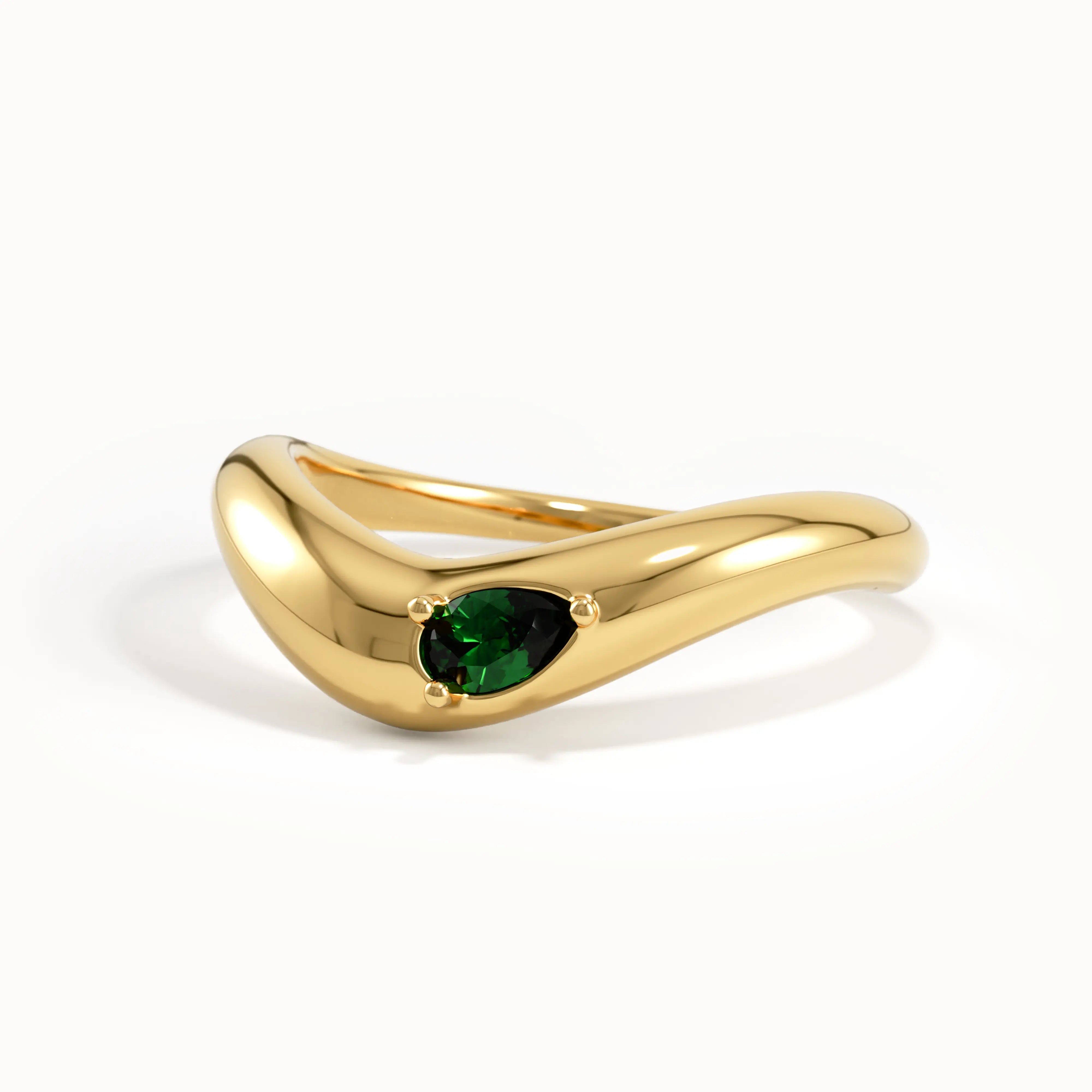 Pear Emerald Curved Ring - BRENNMORE 