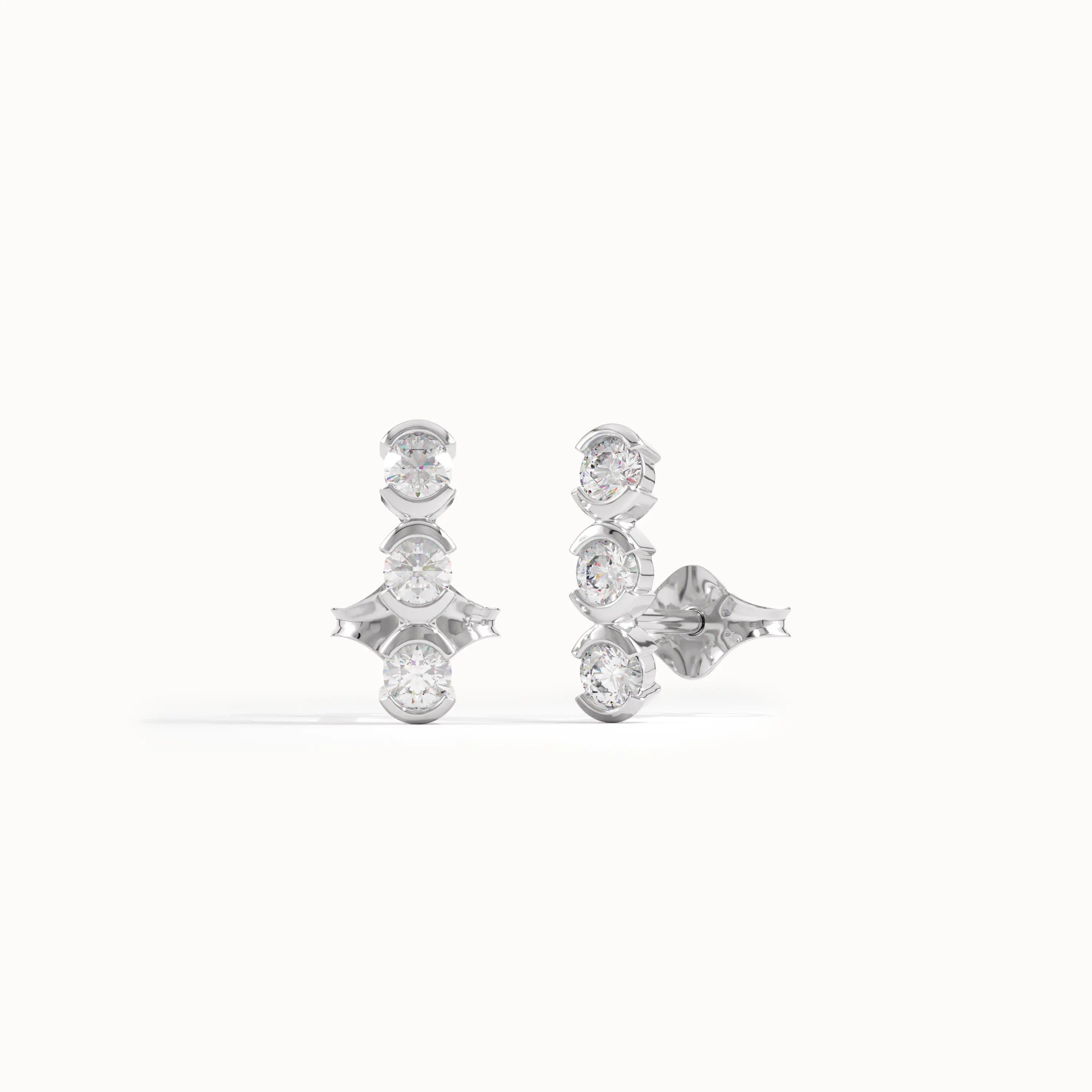 Trio Half Bezel Stud Earrings