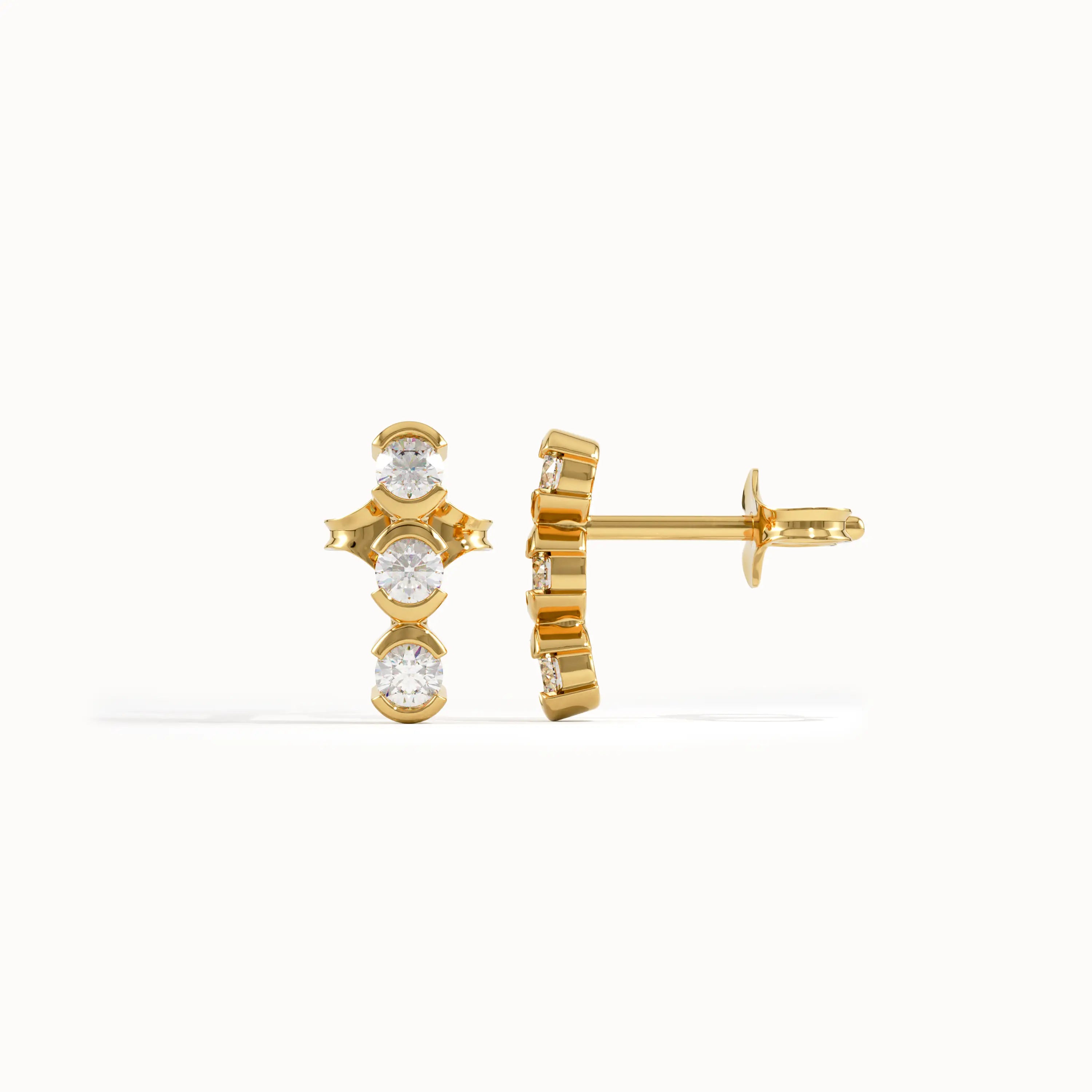 Trio Half Bezel Stud Earrings - BRENNMORE 