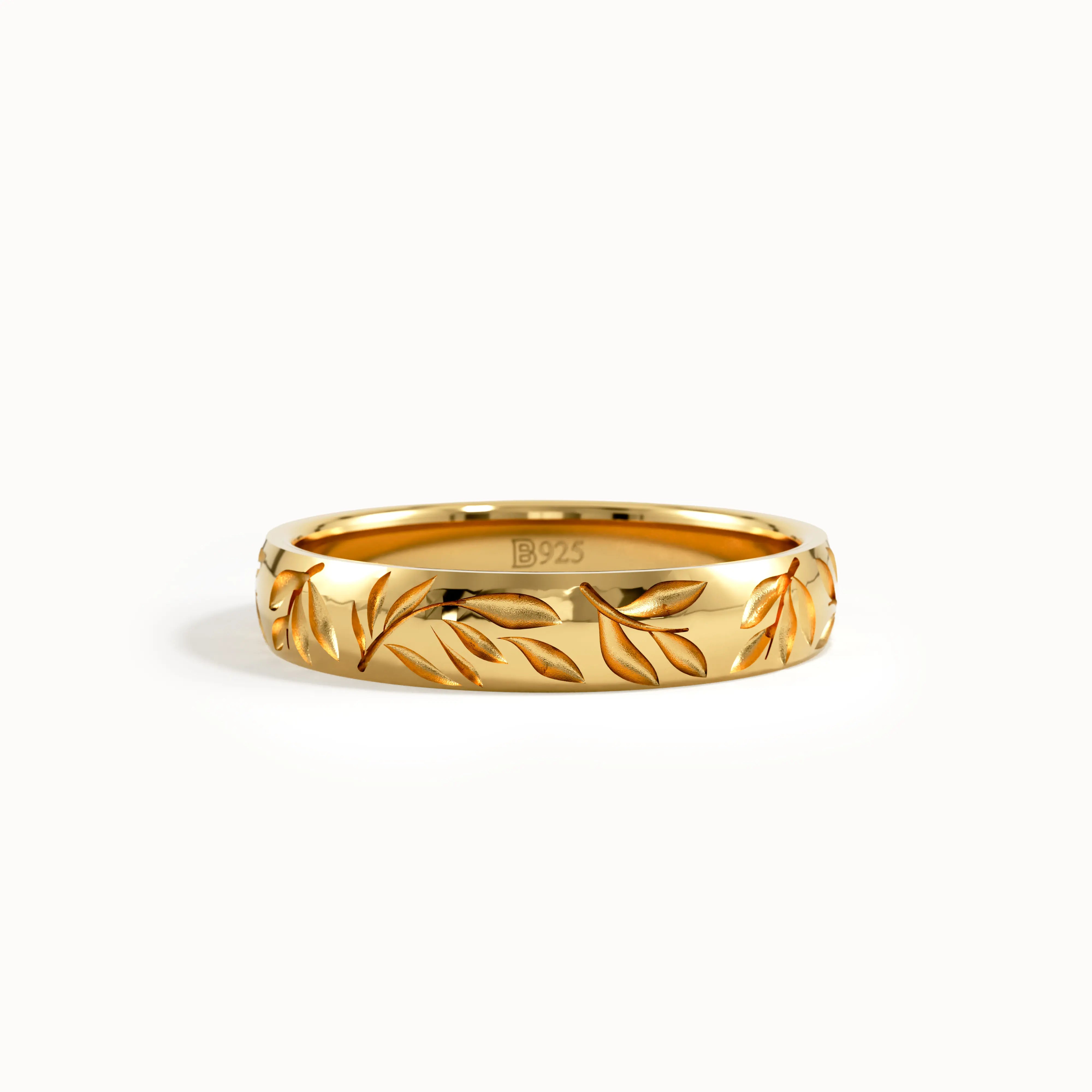Leaf Engraved Wedding Band - BRENNMORE 