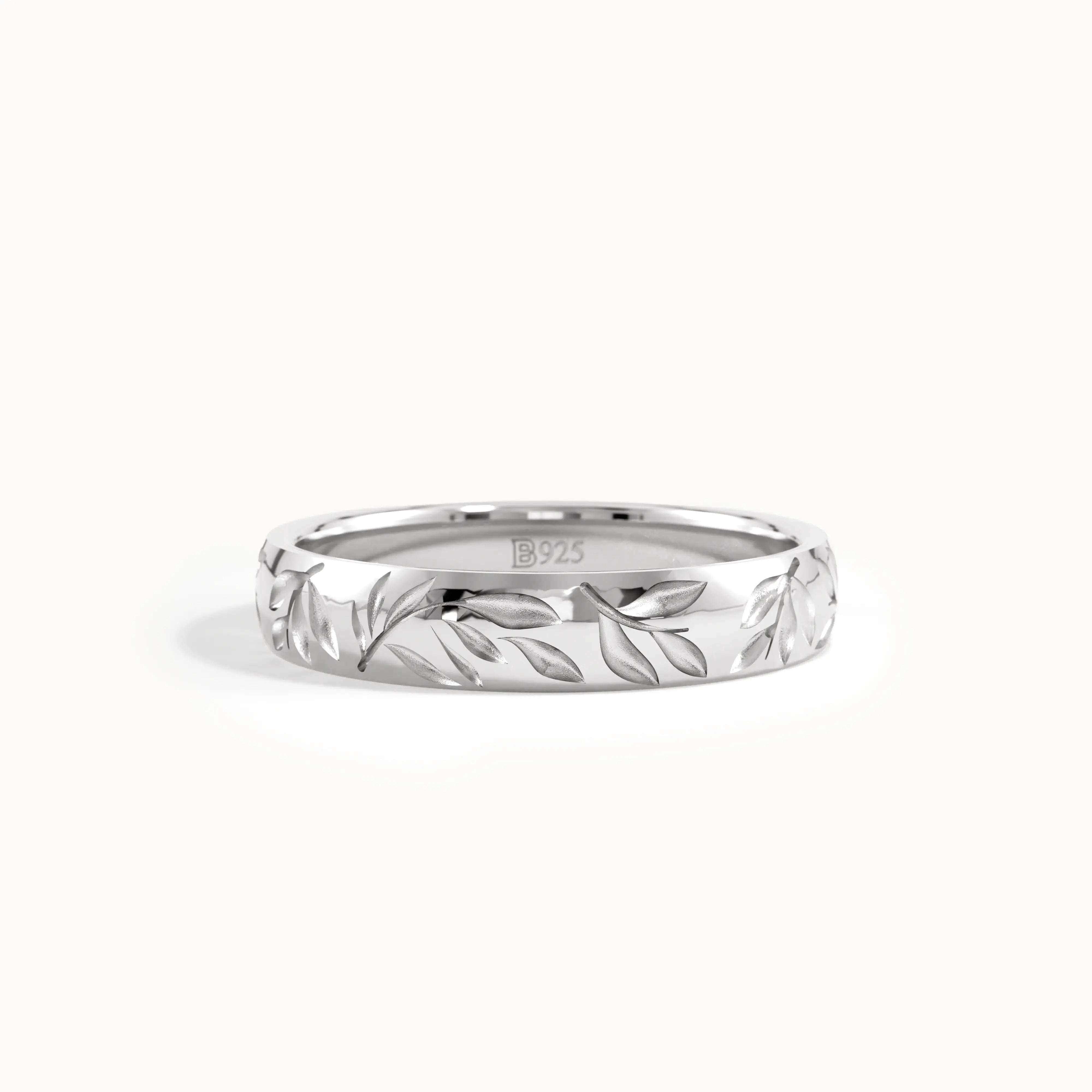 Leaf Engraved Wedding Band - BRENNMORE 