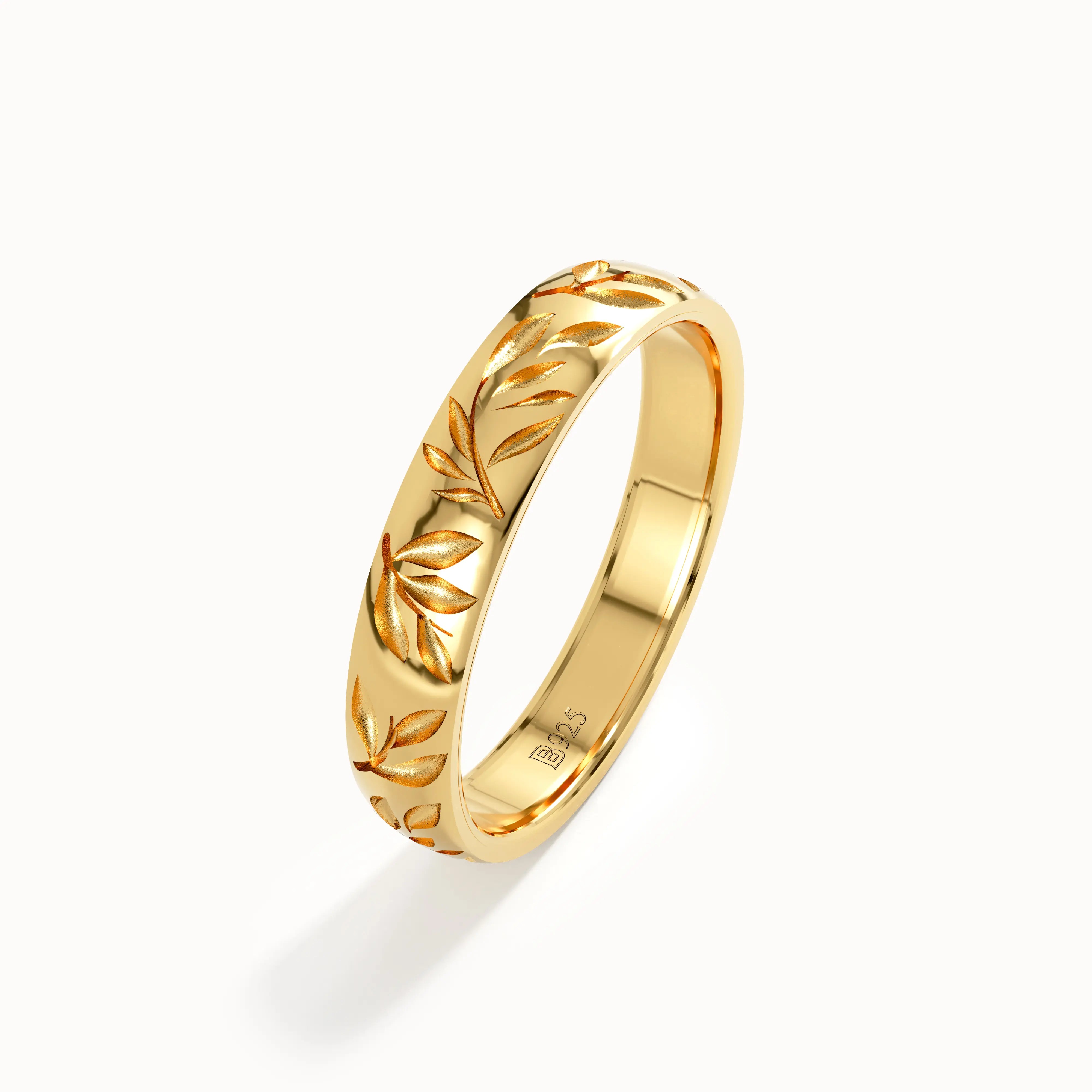 Leaf Engraved Wedding Band - BRENNMORE 