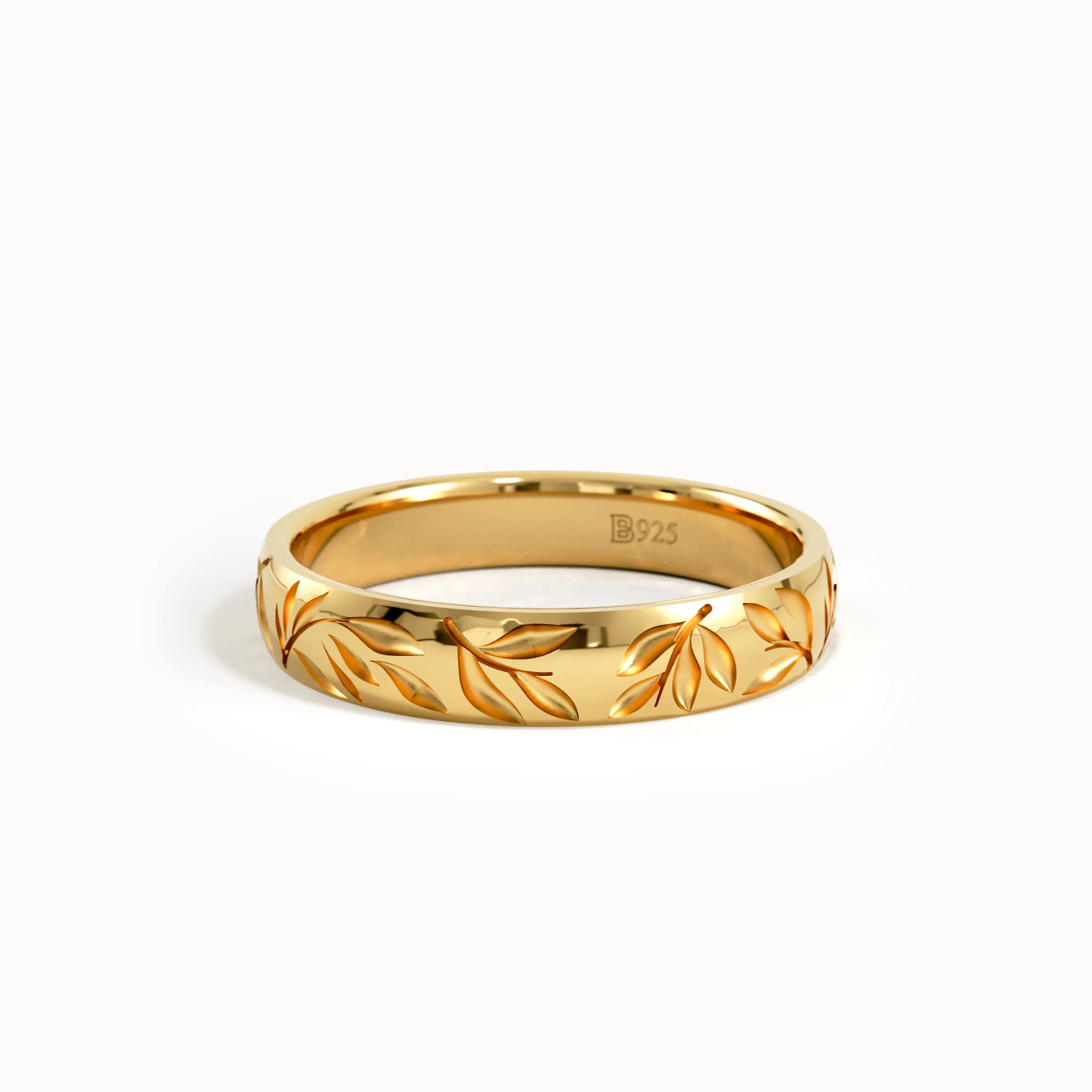 Leaf Engraved Wedding Band - BRENNMORE 