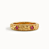 Flower Engraved Ruby Wedding Band