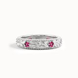 Flower Engraved Ruby Wedding Band